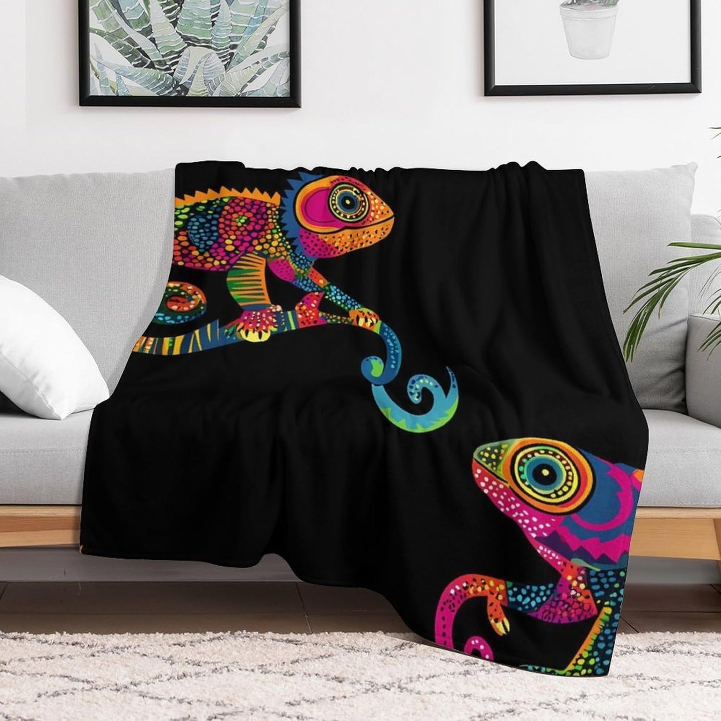 Chameleon Throw Blanket for Couch Bed Plush Cozy Fuzzy Flannel Blanket for All Season 66"x90"