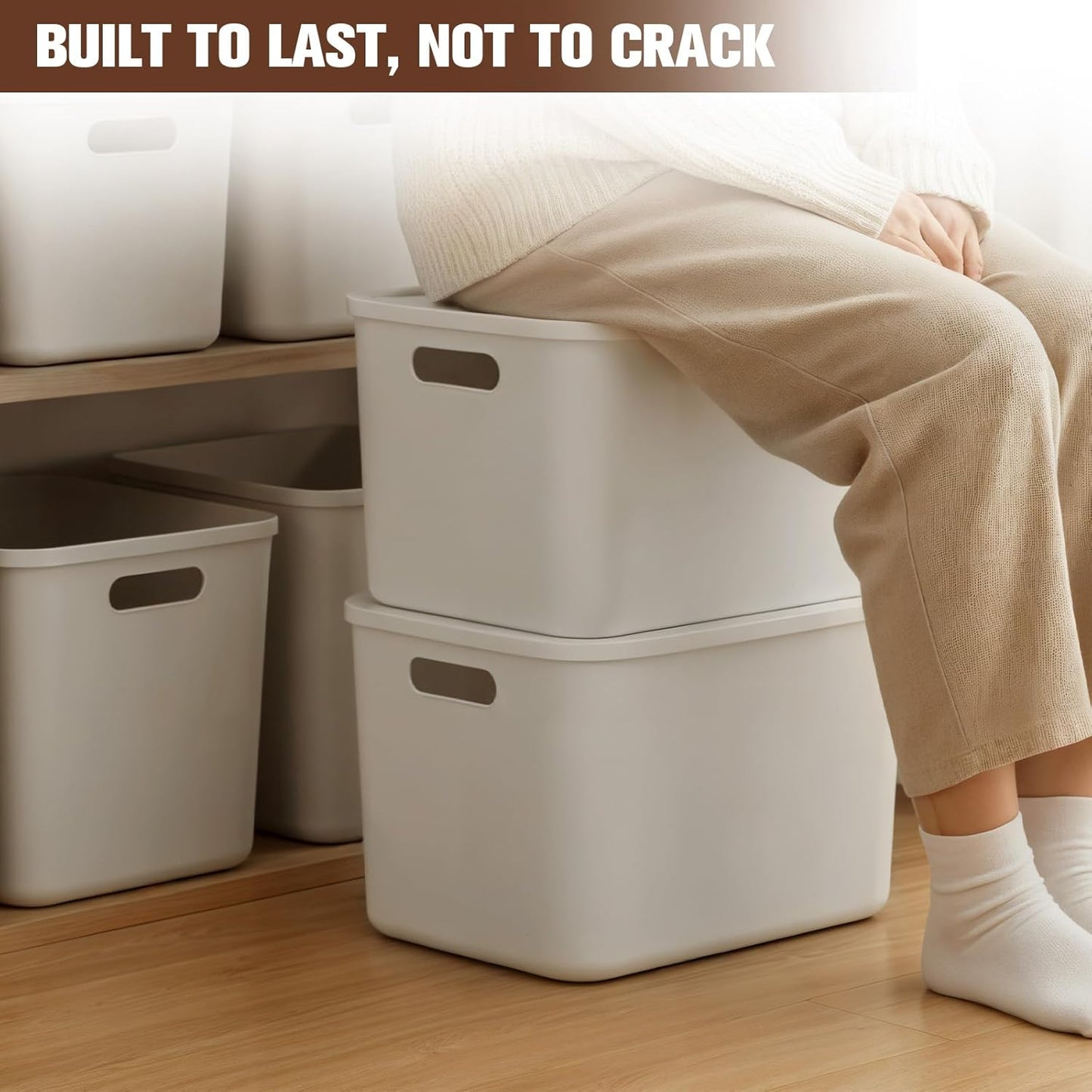 ANMINY 8PCS Plastic Storage Bins Containers with Lids, Large Storage Organization Bins Boxes, Lidded Plastic Storage Baskets for Closet Shelves Desktop, White Lids, 1XL + 1L + 2M + 4S