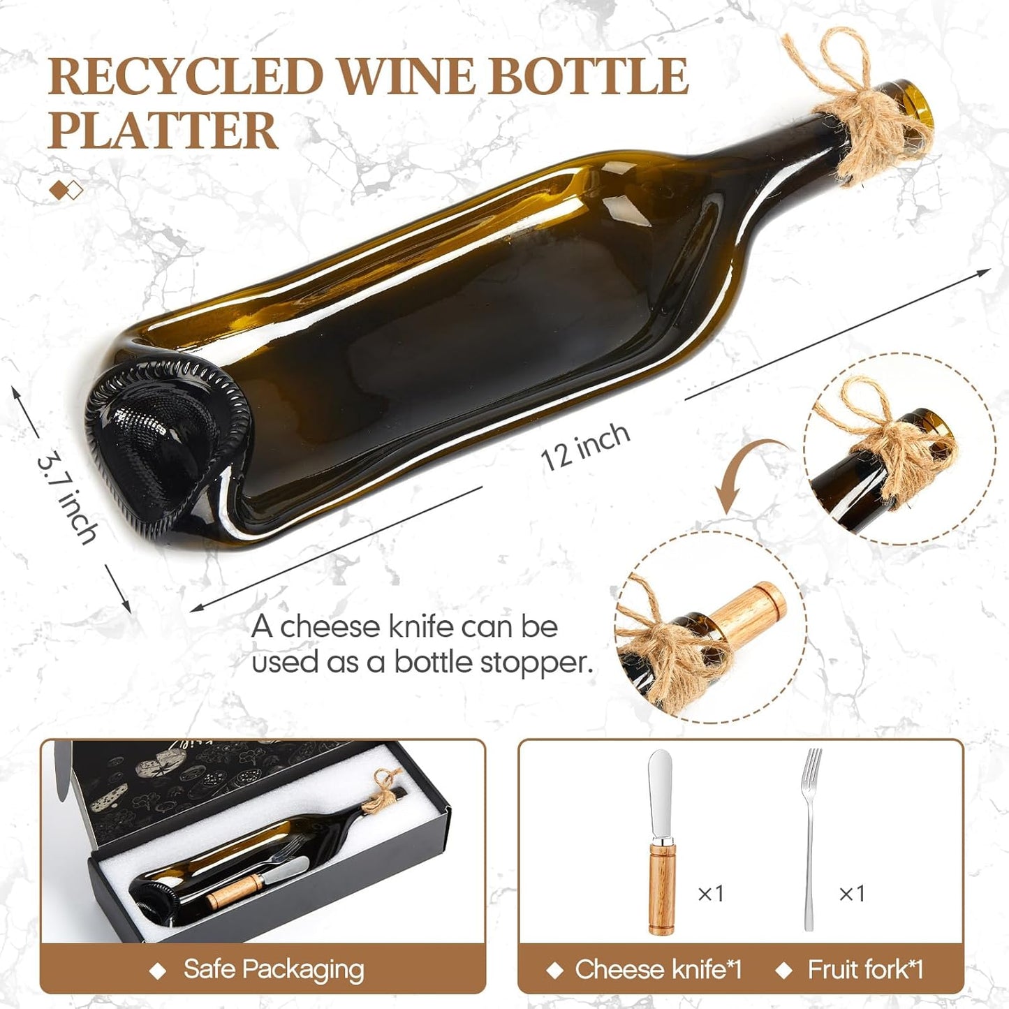 Bokon Melted Wine Bottle Serving Board Decorative Cheese Tray Charcuterie Board with Knife Fork Cracker Platter Wine Lover Gift for Accessories Gourmet Party Housewarming Mom(Brown,1 Pcs)