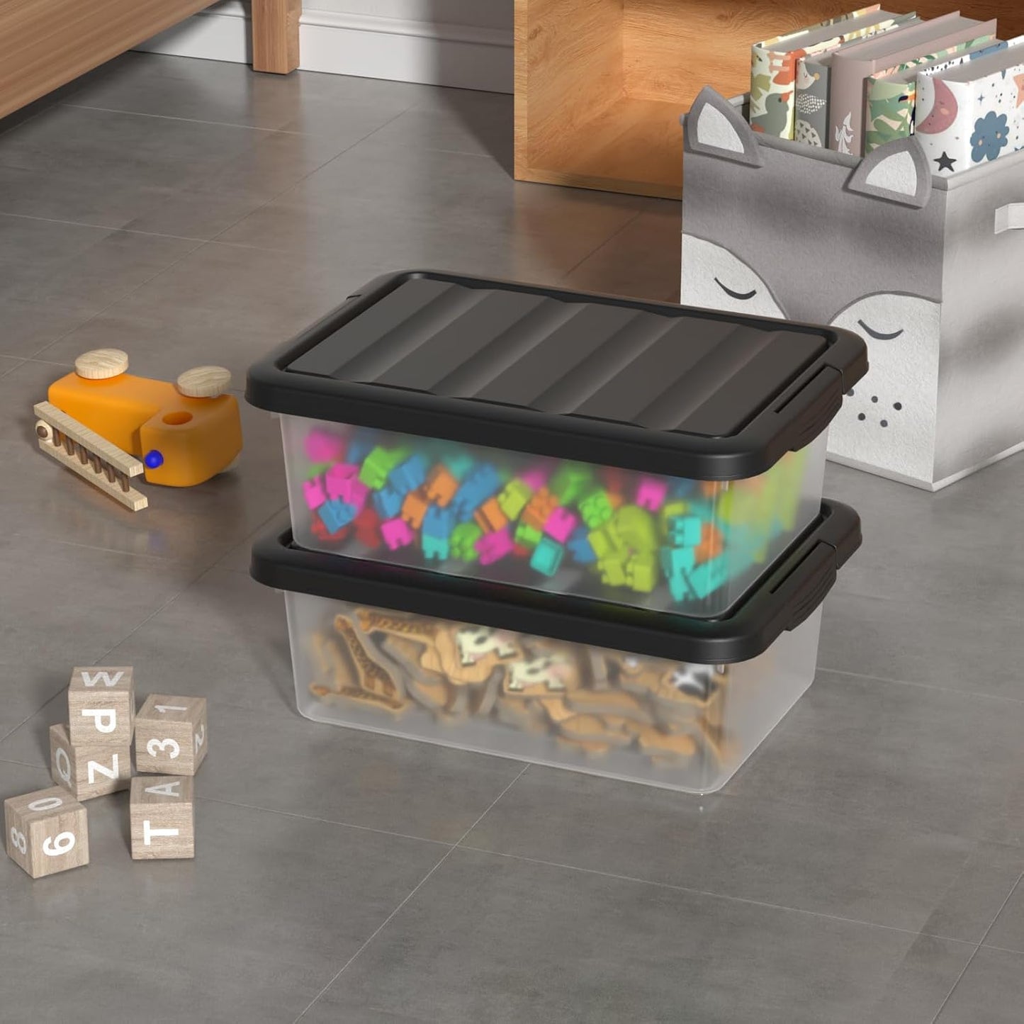 Plastic Containers Bins with Latching Lids, Stackable Organization Bins for Storage, 2 Packs, 14 Quart