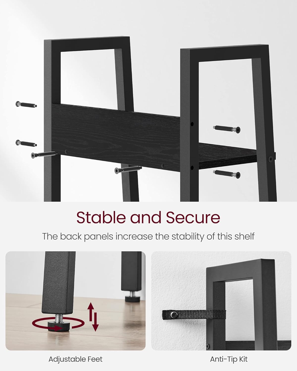 VASAGLE Bookshelf, 5-Tier Narrow Book Shelf, 11.8 x 13.3 x 66.9 Inches, Ladder Shelf for Home Office, Living Room, Bedroom, Kitchen, Ebony Black and Ink Black ULLS109B56