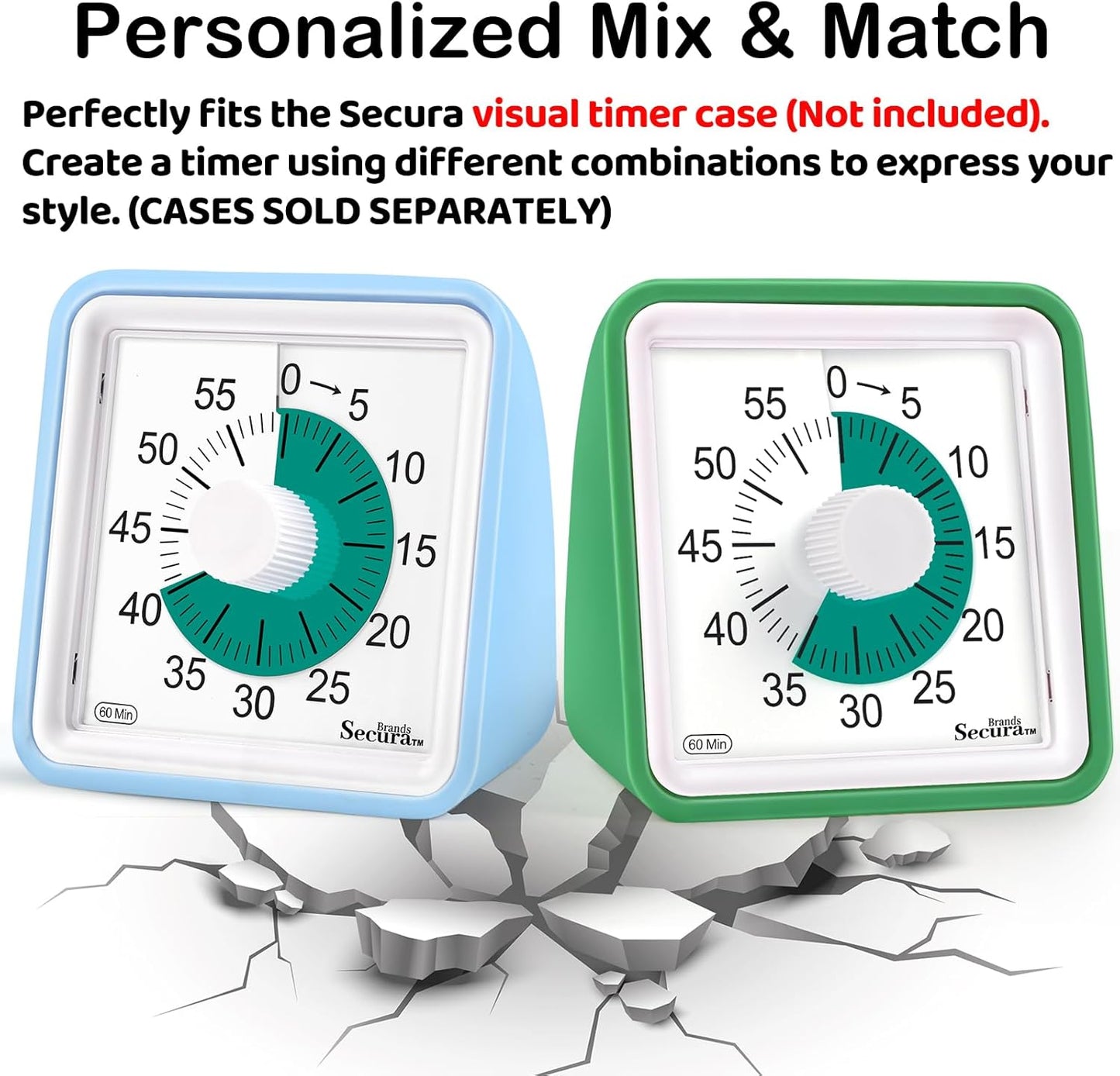 Secura 60 Minute Essential Visual Timer for Kids, Countdown Clock Timer for Special Education, Classroom, School, Desk, Home, Office, Silent Non-Ticking Time Management Tool (Dark Green & Dark Green)