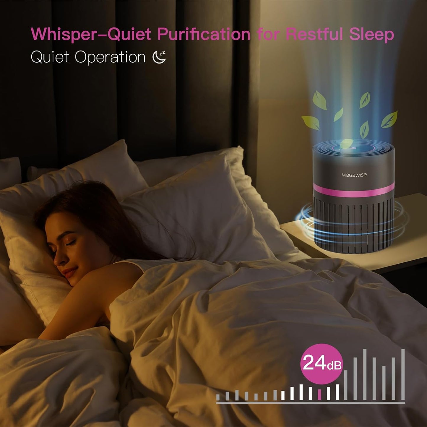 MEGAWISE Air Purifier for Home Bedroom Small Room Office, 3-IN-1 Filtration Air Cleaner for Smoke, Dust, Pet Dander, 100% Ozone Free, Available for California
