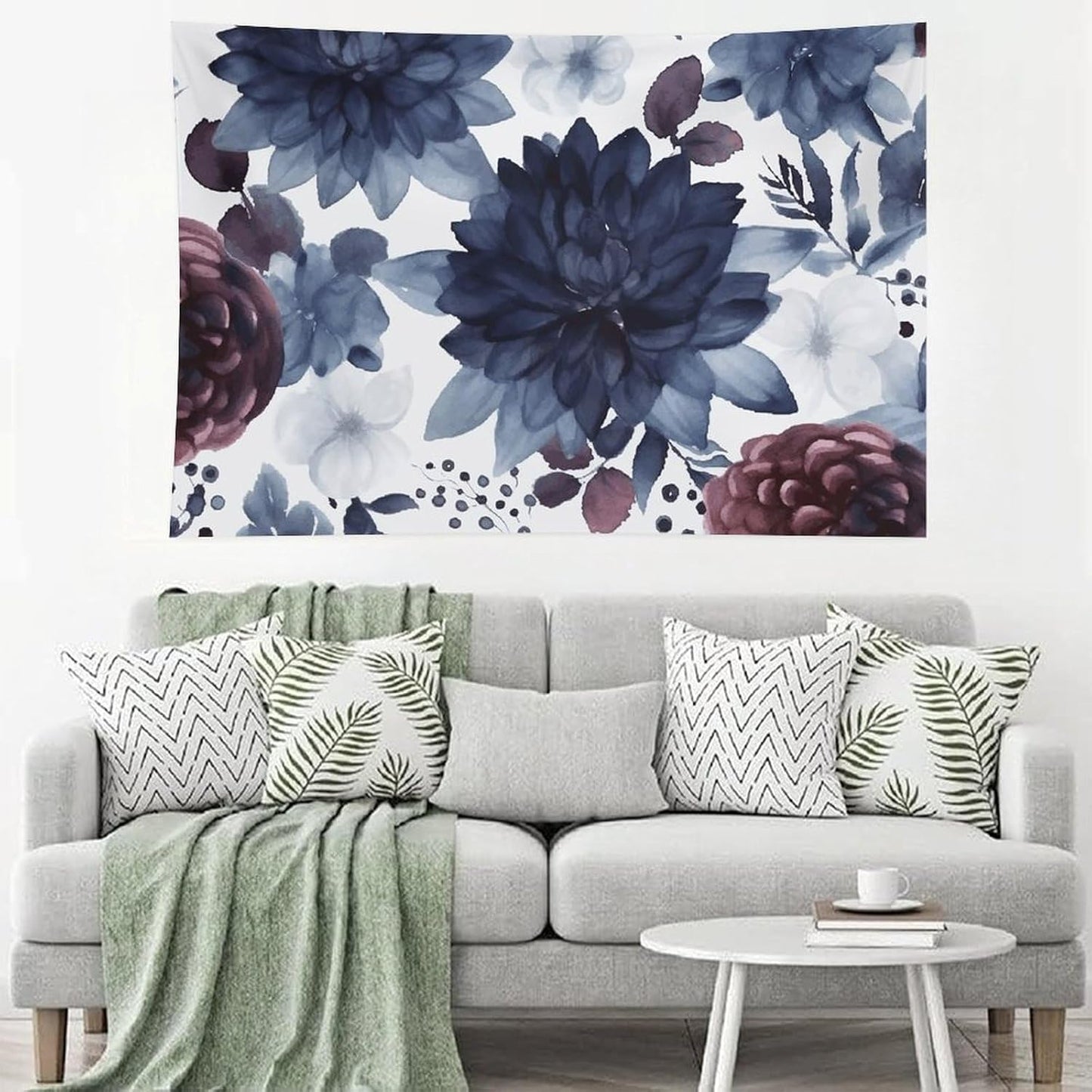 HETVBNS Watercolor Dark Blue Pattern Tapestry Wall Hanging - 60"x90" Aesthetic Tapestries Soft Polyester Wall Art Decor Large Tapestry for Bedroom Living Room Dorm Backdrop, Hanging Kit Included