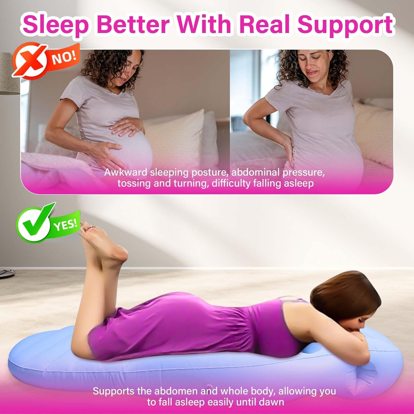 Inflatable Pregnancy Pillow with Hole – Full Body Maternity Airbed for Stomach Sleeping, Back Pain & SPD Relief – Comfortable, Portable & Includes Electric Pump Blue