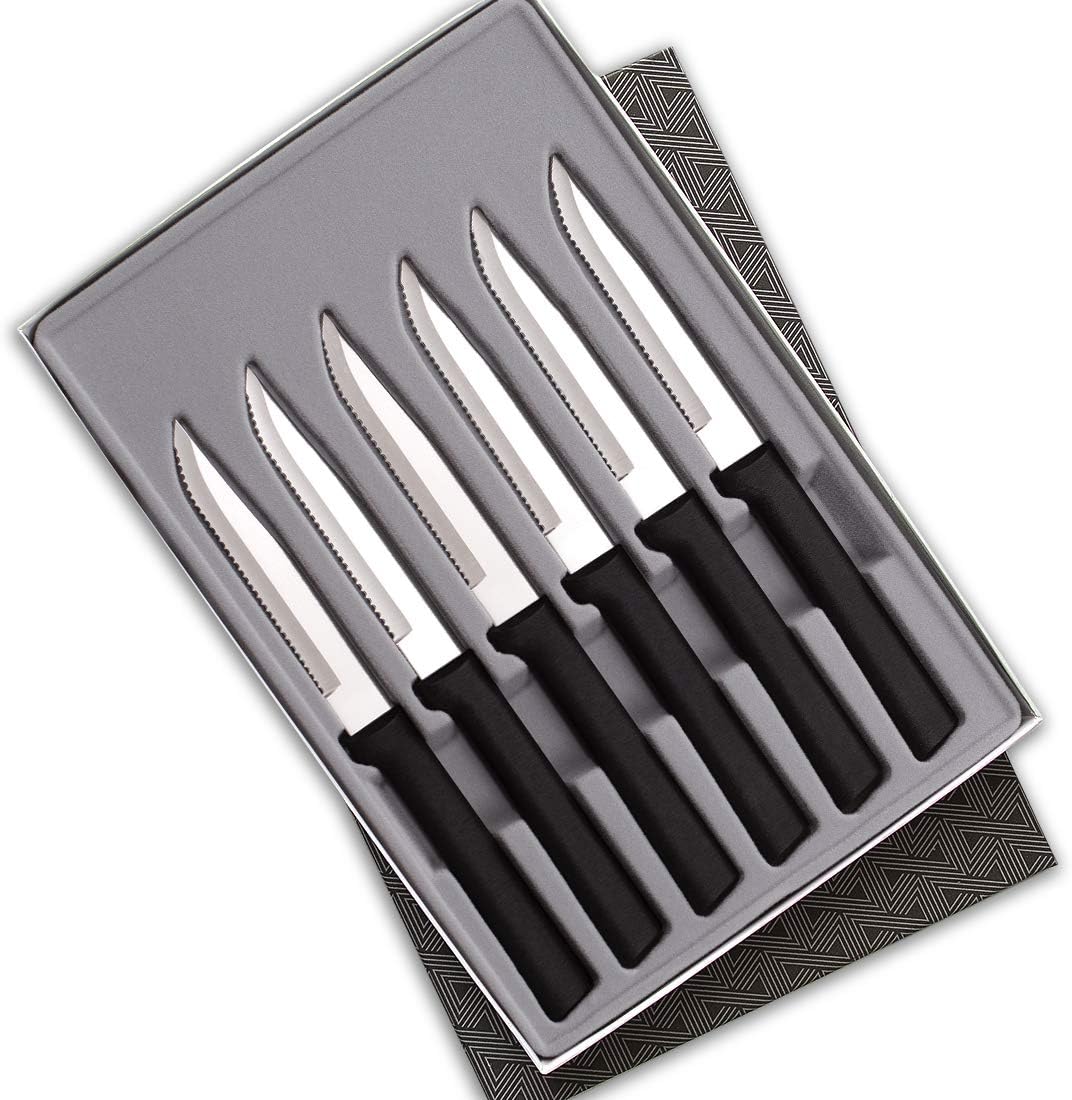 Rada Cutlery Six Serrated Steak Knives Gift Set (G26S), 6-Piece Knife Set, Stainless Steel Blades, Black Handle