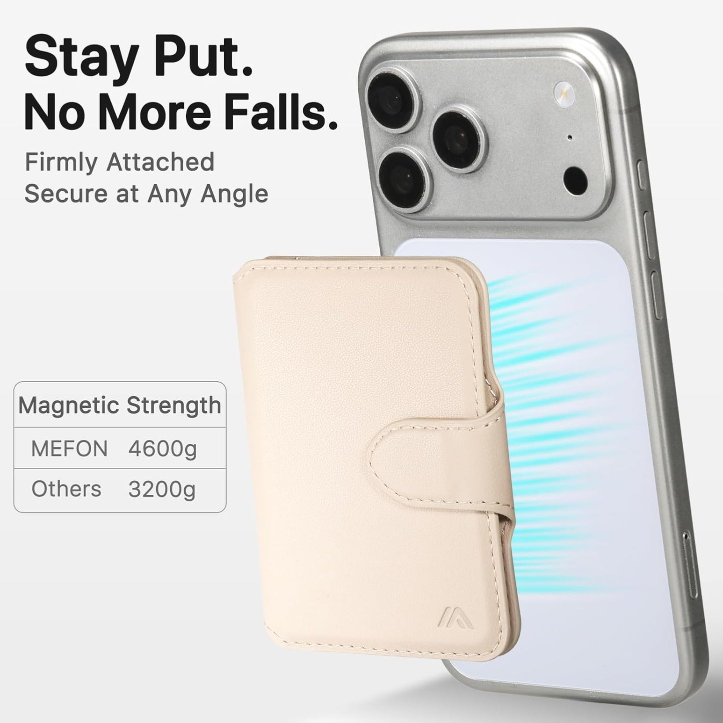 for MagSafe Wallet, Magnetic Phone Wallet RFID Blocking, Slim 5-8 Card Holder with Cash Slot & Clear ID Window, Minimalist Mag Safe Wallets for iPhone 17/16/15/14/13/12 Series, Oatmeal Beige
