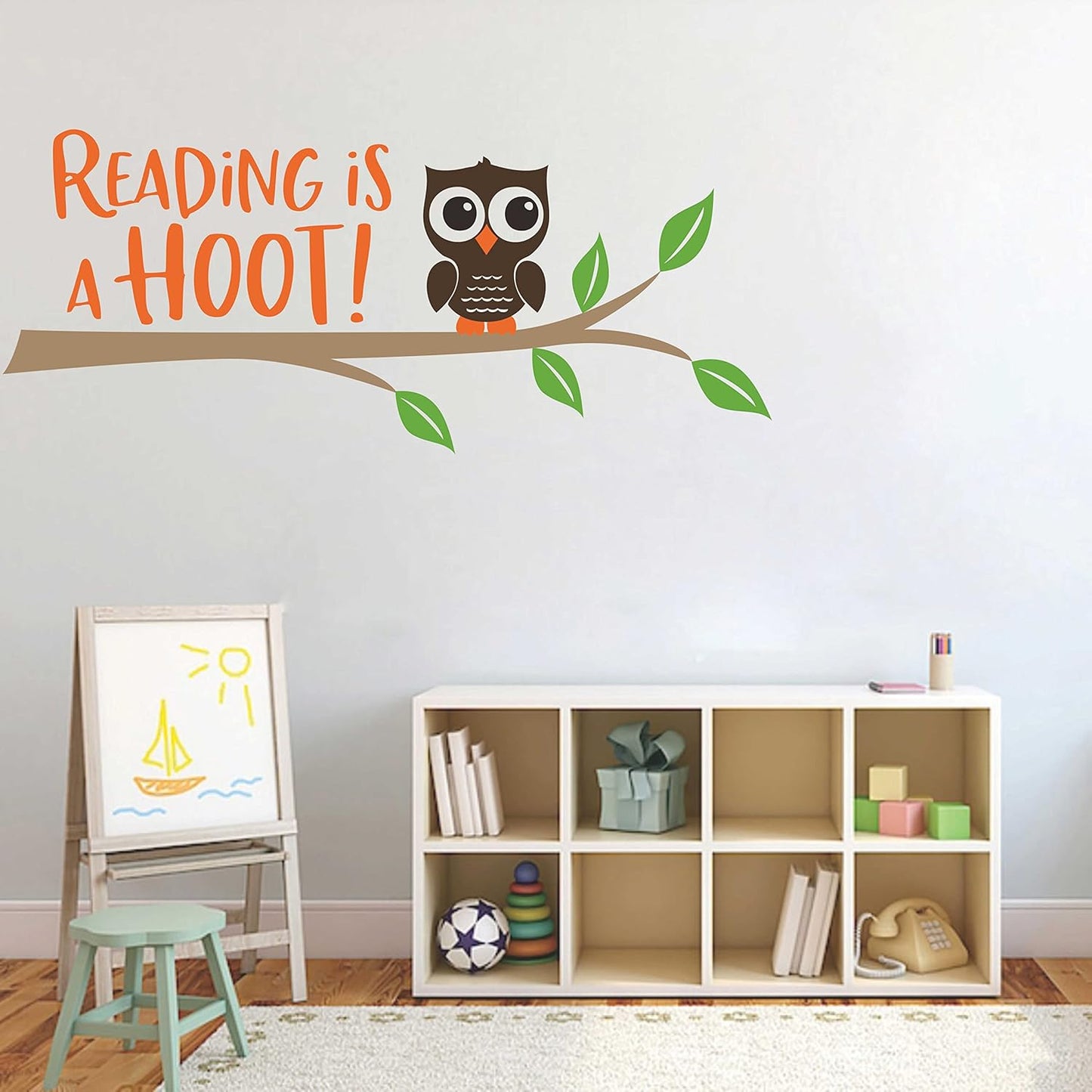 Reading is a Hoot Wall Decal Children Study Room Wall Art Teacher or Library Decor Vinyl Wall Stickers Quote Wall Décor A13 (Small)