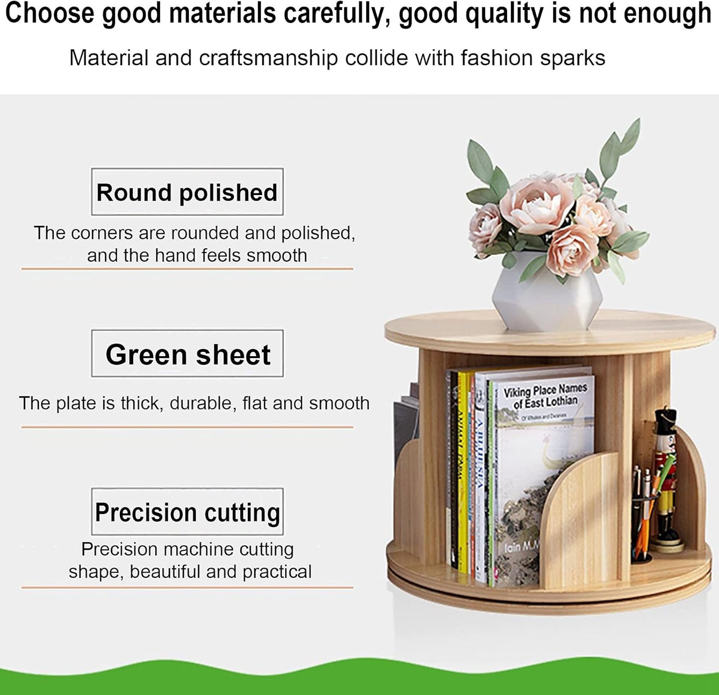 360° Rotating Bookshelf Floor Standing Display Shelf Bookcase Home Storage Organizer Shelf Standing Book Rack Multifunctional Bookshelves for Office Living Room Study-Pink 45x35cm(18x14inch) (Yello