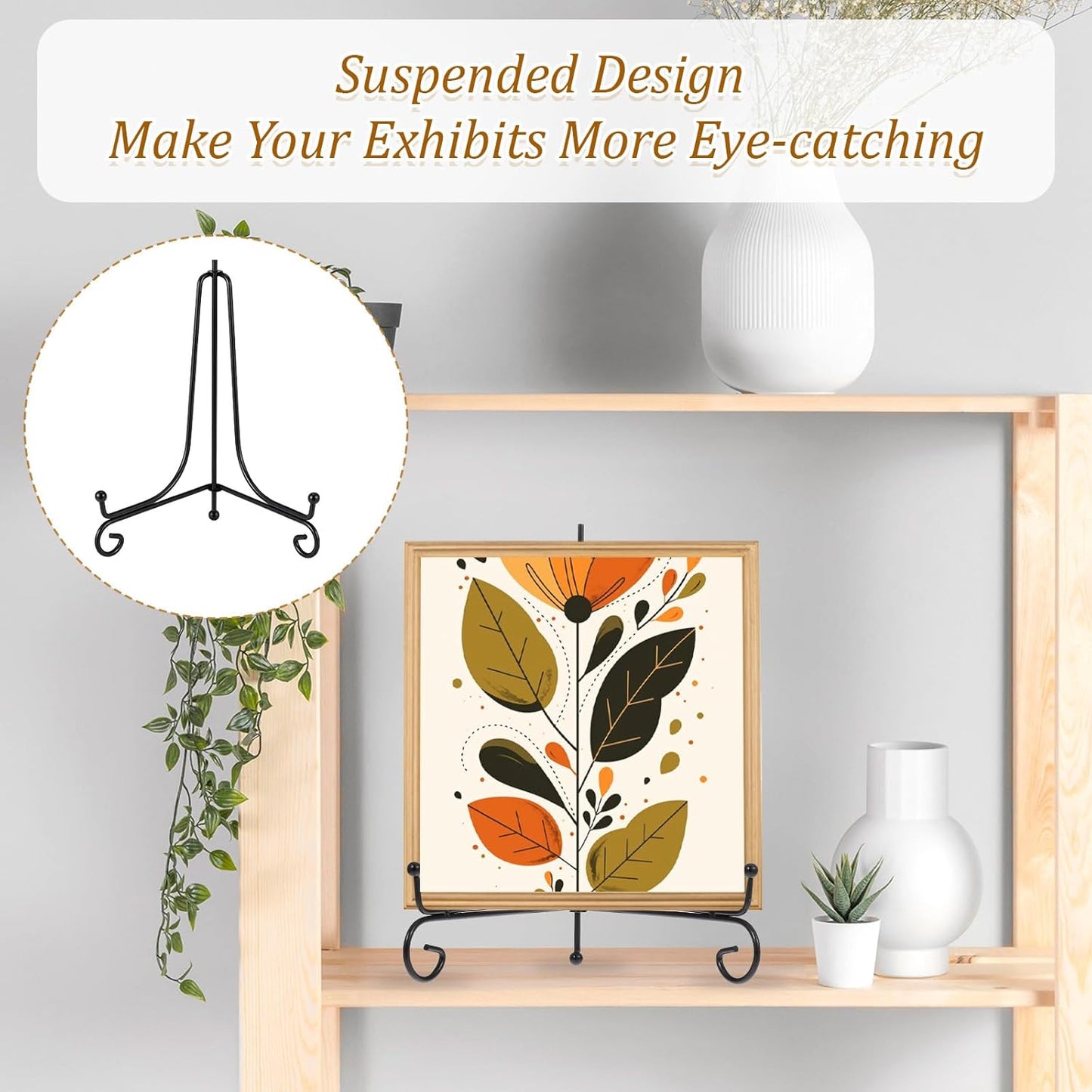12 PCS 3 Size Black Iron Plate Stands for Display, 4, 6, 8 Inch Iron Display Stand, Plate Picture Photo Stands, Foldable Decorative Metal Plates Holders