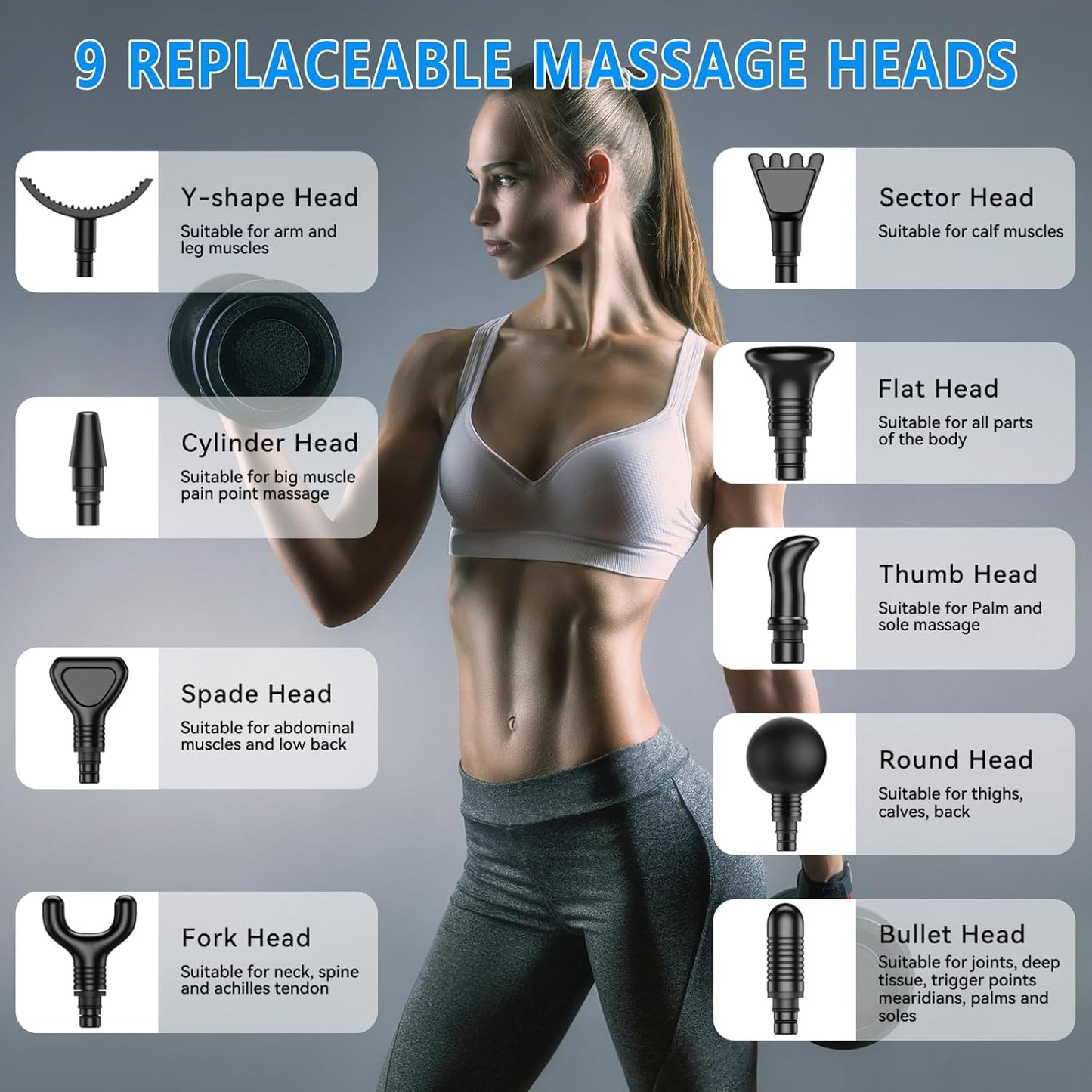 Massage Gun, Muscle Massage Gun for Athletes Handheld Electric Deep Tissue Back Massager, Percussion Massage Device for Pain Relief with 30 Speed Levels 9 Heads Black