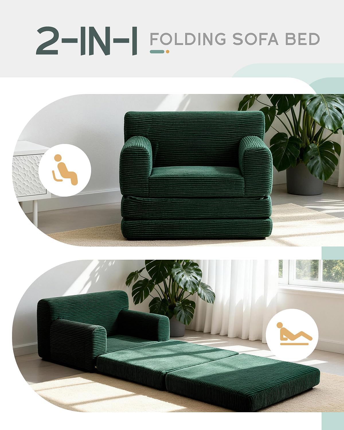 Boneless Couch Sofa Bed, Convertible Sleeper Chair with One-Piece High-Density Foam (No Lumps), Foldable Floor Mattress for Adults Guest Gaming, Non-Slip, Side Pockets, 84"x35", No Assembly
