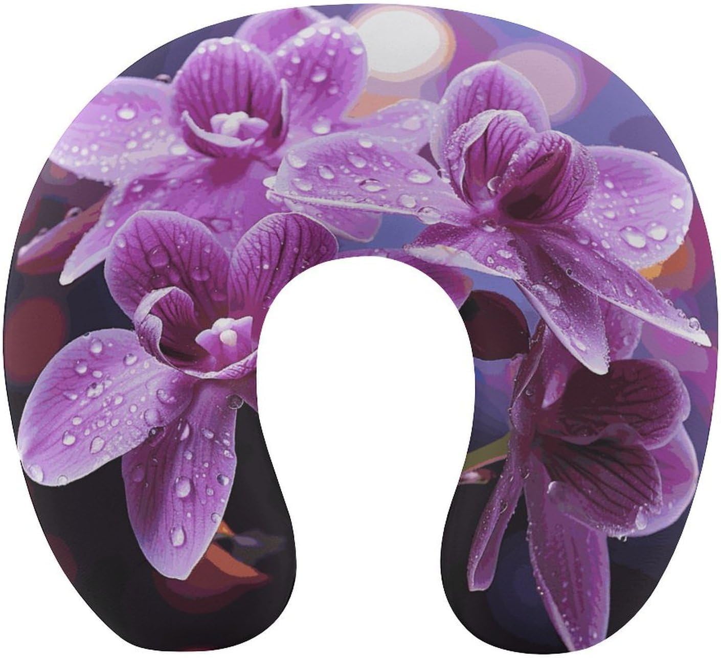 Purple Flower Neck Pillow Memory Foam U Shaped Pillows Portable Pillows for Shoulder Travel Head Support Pillow with Concealed Zipper for Airplane Car Home Office