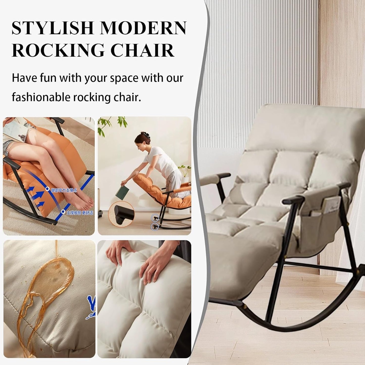 Comfy Chair For Bedroom with Multi-level adjustment,comfy Living Room Chairs ,outdoor Patio Furniture with Intimate armrest storage bag,patio Chairs,rocking Chair ,chairs Living Room, Bedroom ( Color