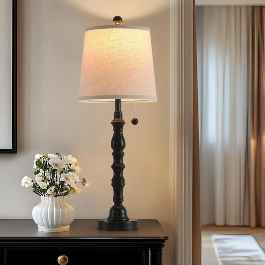Terpsichore Lamps for Living Room Modern Farmhouse Table Lamp Bedside Reading Lamps Night Stands Bedroom Night Lamp,with Fabric Lamp Shade (Black (Single Pack), High 26.25 in)