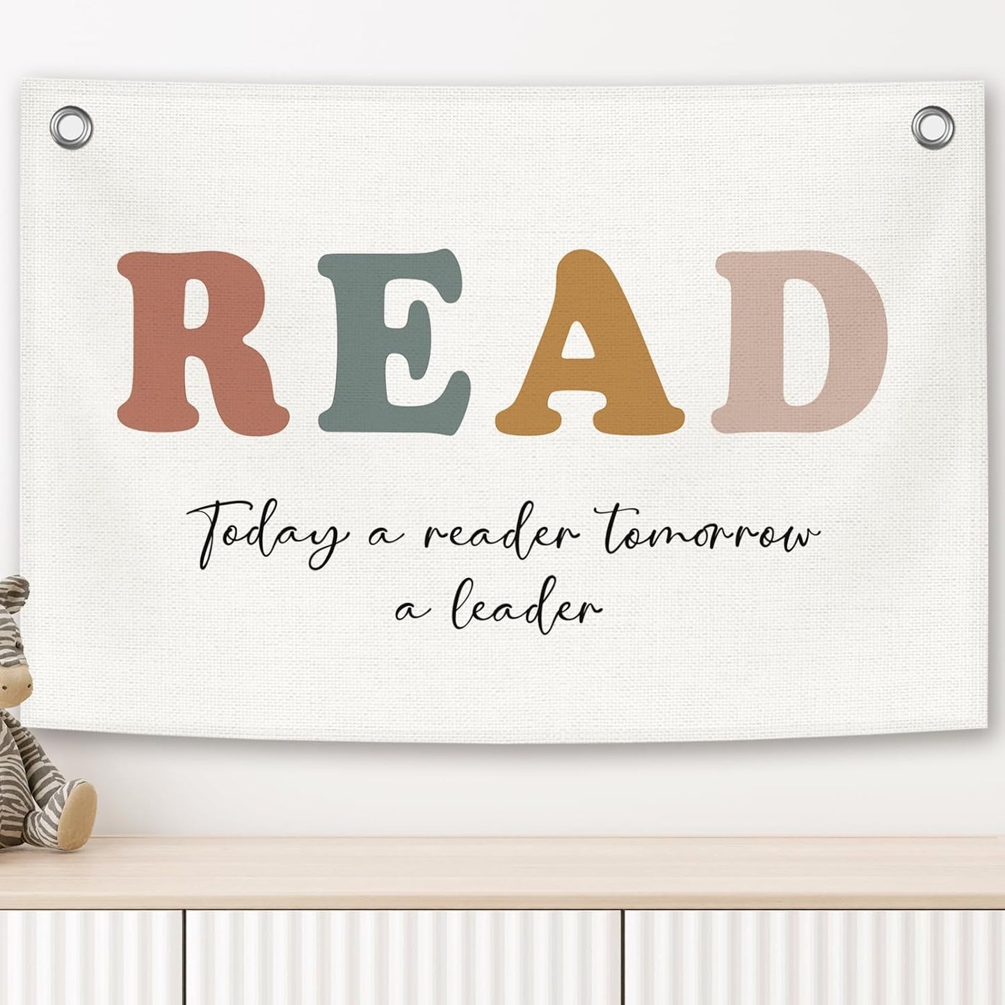Read Banner, Boho Reading Kids Room Decor for Book Lovers Library, Nursery Today A Reader Tomorrow A Leader Canvas Flag Wall Hanging Decor Art for Playroom Toddler Room Reading Nook 20x30in