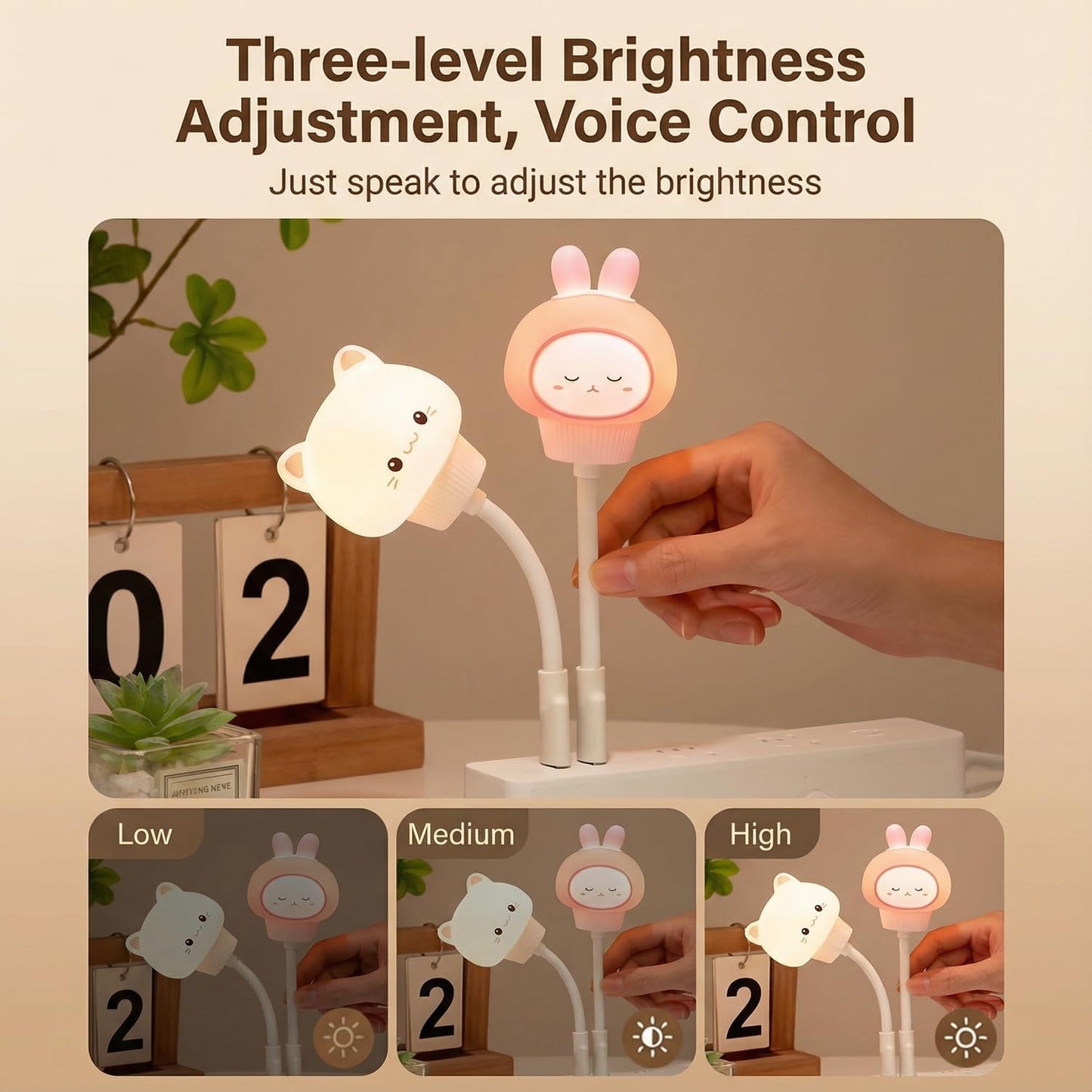 Smart Voice Activated Night Light - USB Plug-in, Dimmable Soft Lighting with Timer for Nursery, Baby Kids Bedroom & Breastfeeding,Portable Voice Control Lamp (Cat)
