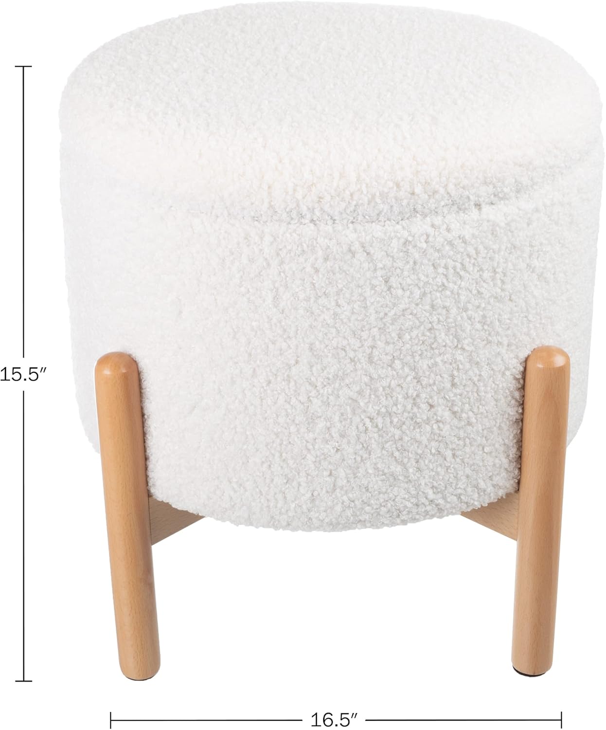 Round Sherpa Storage Ottoman Pouf with Removable Lid – Plush Couch Footrest & Hidden Organizer for Small Spaces, Dorm or Living Room by Lavish Home (White)