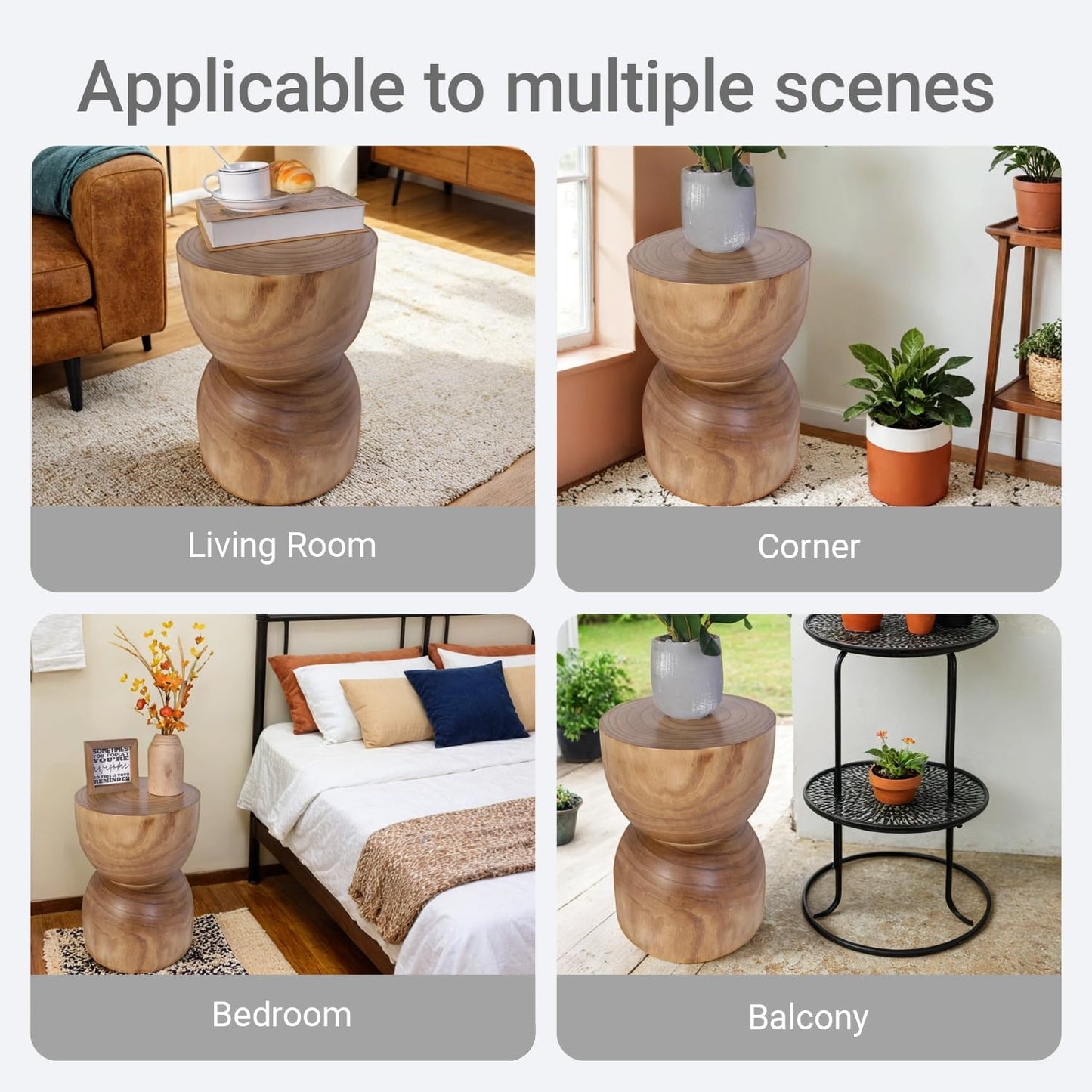 TORMAYS HOME Small Solid Wood Stump Side Table 15.8” H x 11.8” Dia, Handmade Natural Tree Stump Accent Table, Rustic Farmhouse End Table for Small Spaces, Fully Assembled