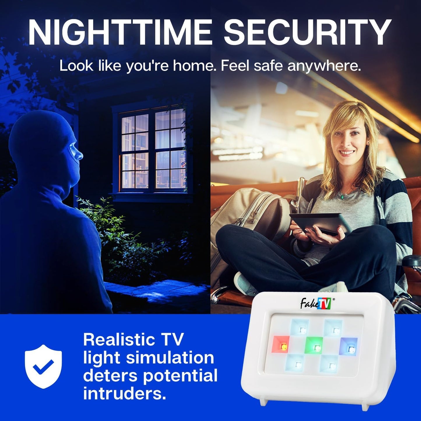 FTV-7 White – Advanced Home Security Television Simulator – Theft Deterrent – Energy-Saving LED – Dummy Home Security TV Program Simulation