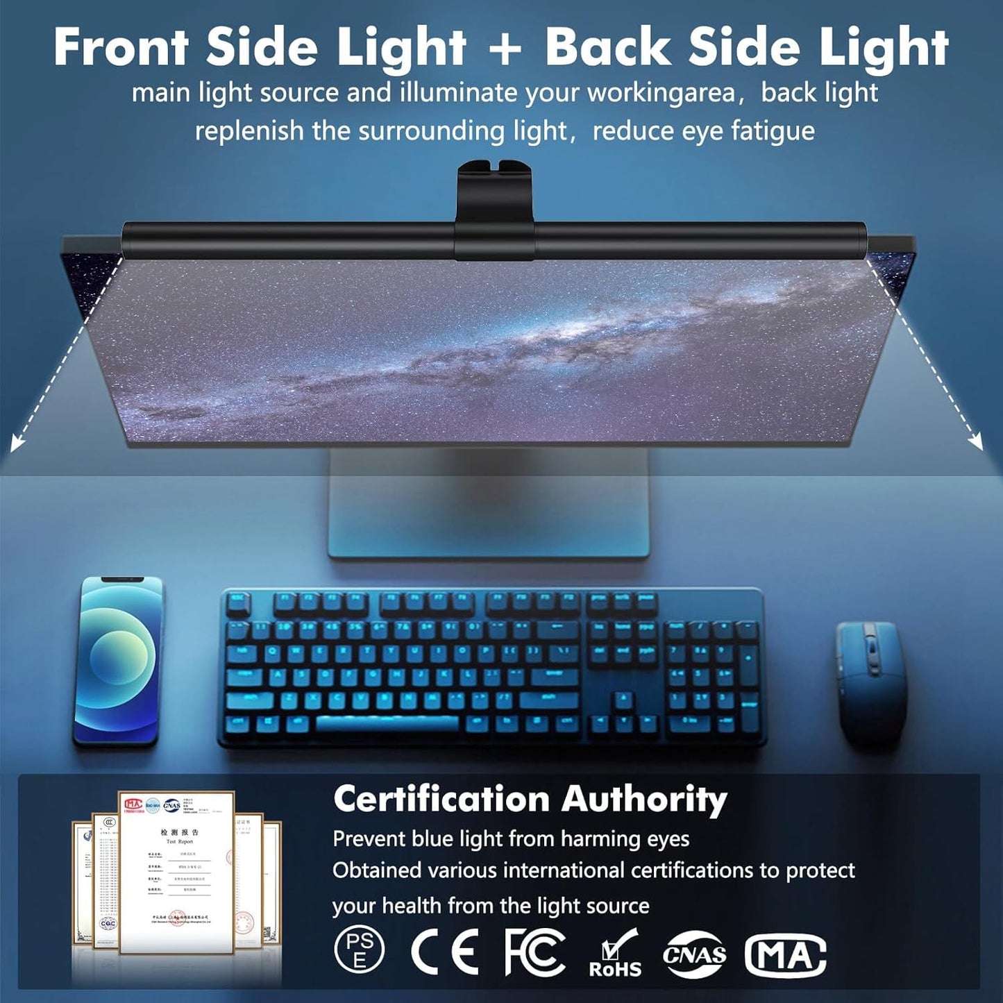OOWOLF Computer Monitor Light Bar, Computer Screen Lamp for Eye-Caring, USB Reading Light LED Task Lamp with Touch Control, Dimmable Screen Bar 17", Memory Monitor Top Space Saving Home Office