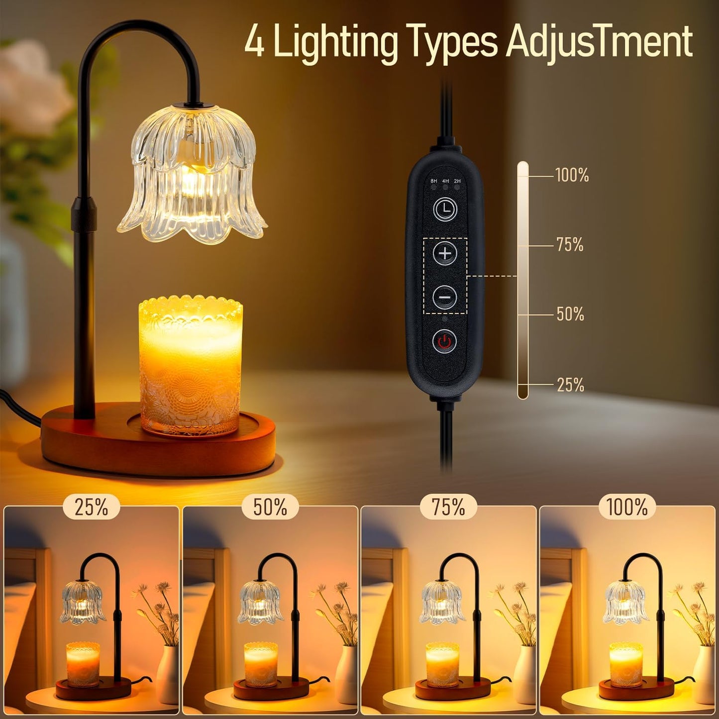 Candle Warmer Lamp with Timer: Adjustable Height Brightness Scented Candle Lamp Flameless Heating Suitable-Home Decor Living Room Bedroom Transparent Color