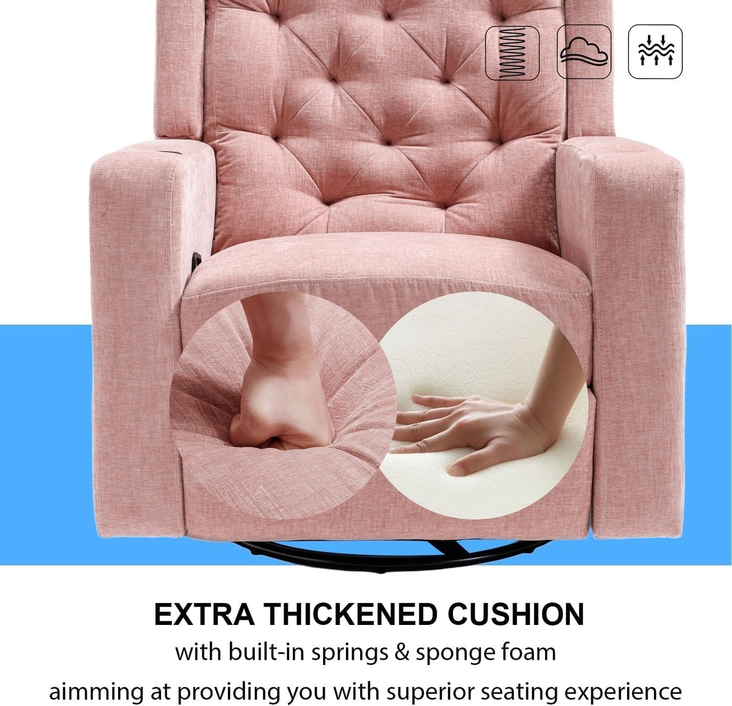 Oversized Massage Recliner Chair Wide Seat Fabric Reclining Swivel Manual Recliners Chairs with Cup Holder for Living Room Bedroom Home Theater