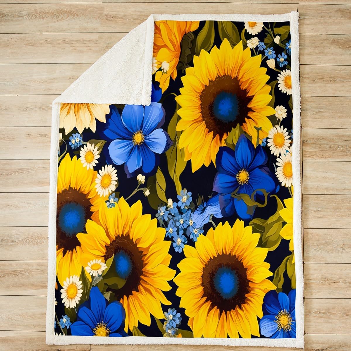 Feelyou Flower Fleece Throw Blanket Twin 60"x80" Kids Sunflower Plush Blanket for Boys Girls Teens Botanical Floral Print Sherpa Blanket Country Rustic Farmhouse Fuzzy Blanket
