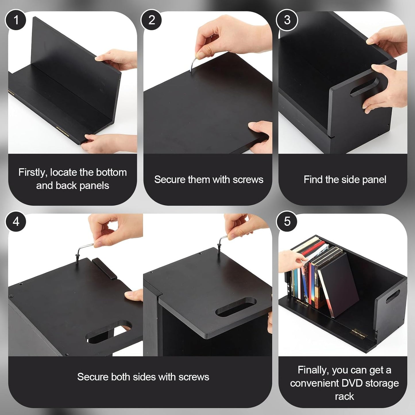 2 Set Wooden DVD Storage Box DVD Storage Shelf Holder Solid Wood Cassette Tape Display Organizer with Carrying Handle for CD, Movie Cases, Each Organizer Can Store up to 26 Boxes (Black)