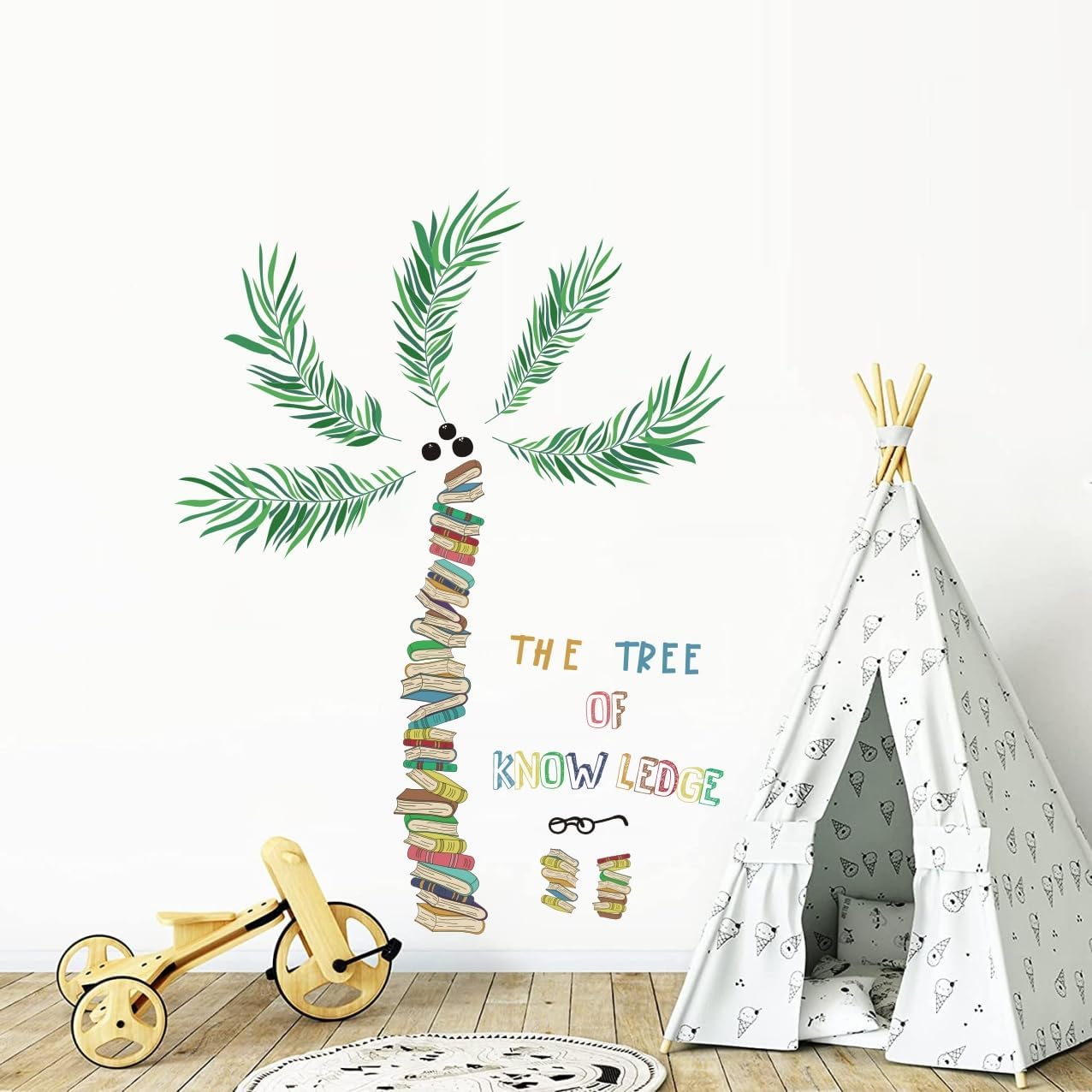 IARTTOP Plants Book Wall Decals Coconut Tree Wall Stickers Palm Tree for Reading Corner Classroom Wall Decoration Library Study Room Reading Book Decals