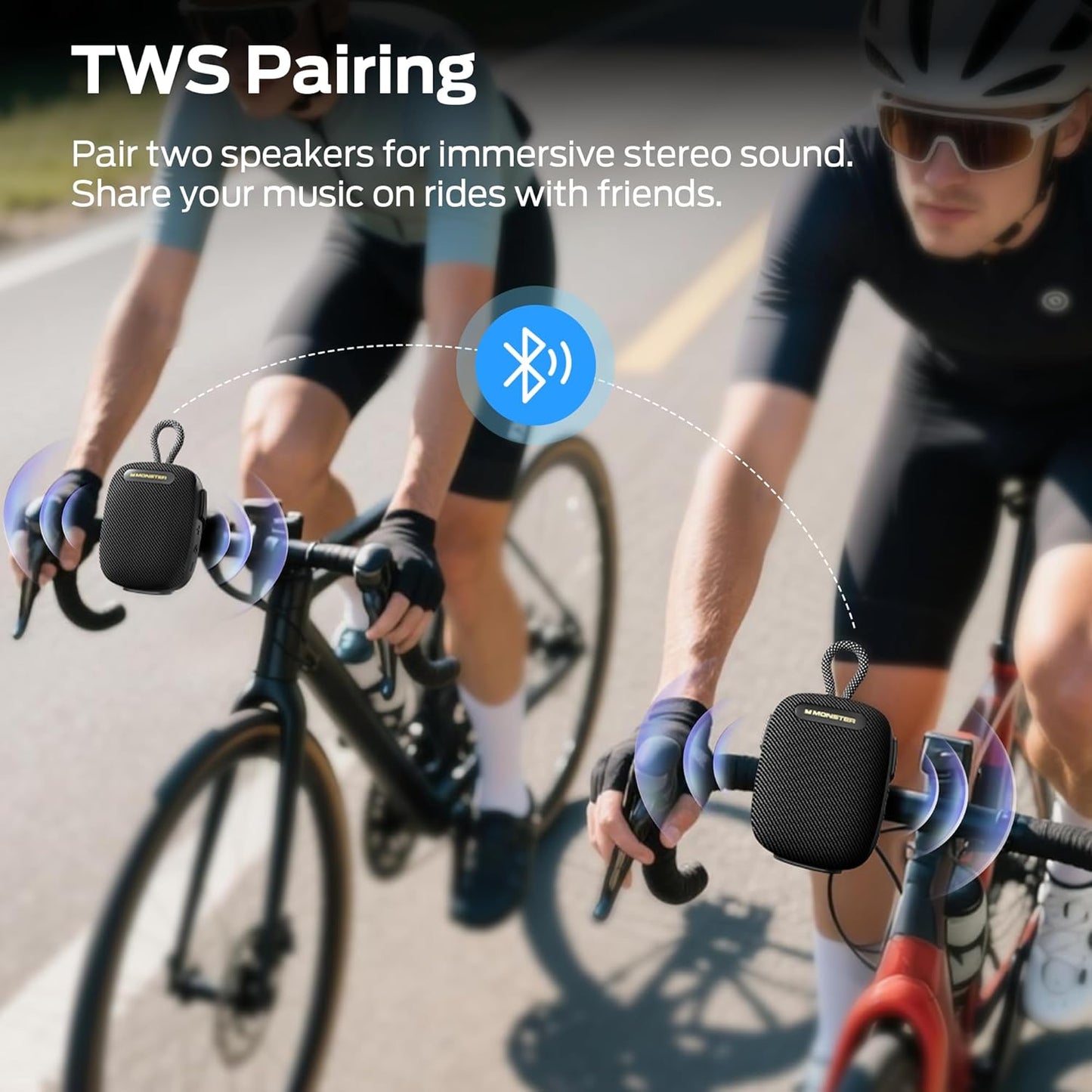 Monster S300 Portable Bluetooth Bike Speaker, IPX7 Waterproof Wireless Shower Speaker with RGB Lights, 10H Playtime, Loud Sound, Bluetooth 6.0, Bike Accessories, TWS, for Outdoors/Travel/Home, Black
