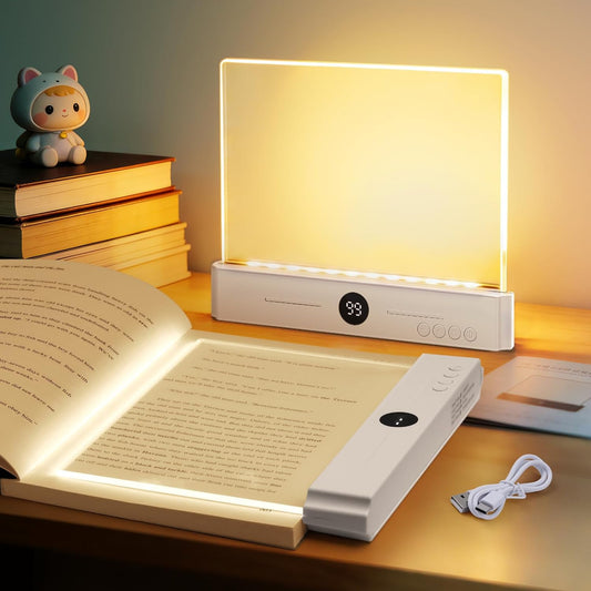 Book Light, Rechargeable Led Reading Light for Book, Clear LED Flat Book Lights for Reading in Bed at Night with 3 Colors & Timer, Dimmable Panel Plate Book Lamp, Bookish Gifts for Readers Kids
