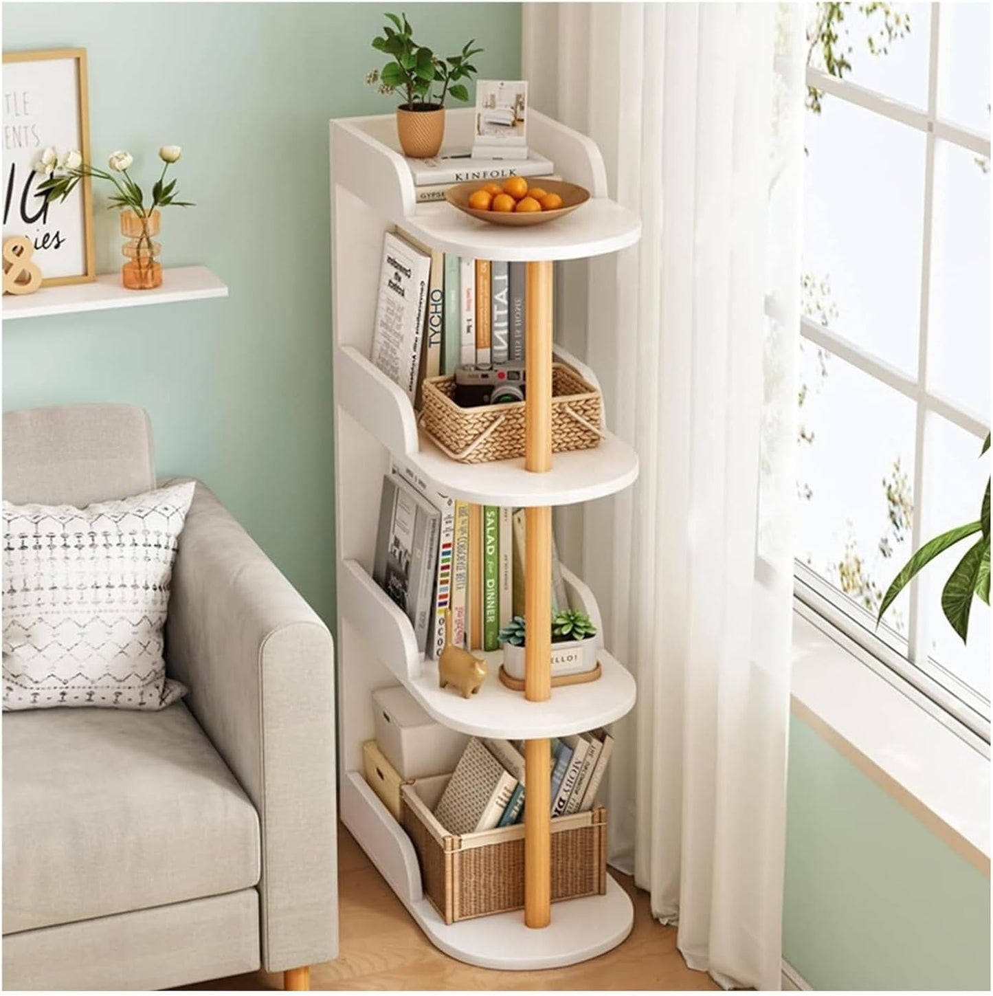 IRYZE Modern Open Bookshelf Corner Bookshelf Free-Standing Wooden Book Rack Small Spaces Bookcase Storage Organizer for Home Office Multifunctional Display Stand (Color : White, Size : 4 Tier)