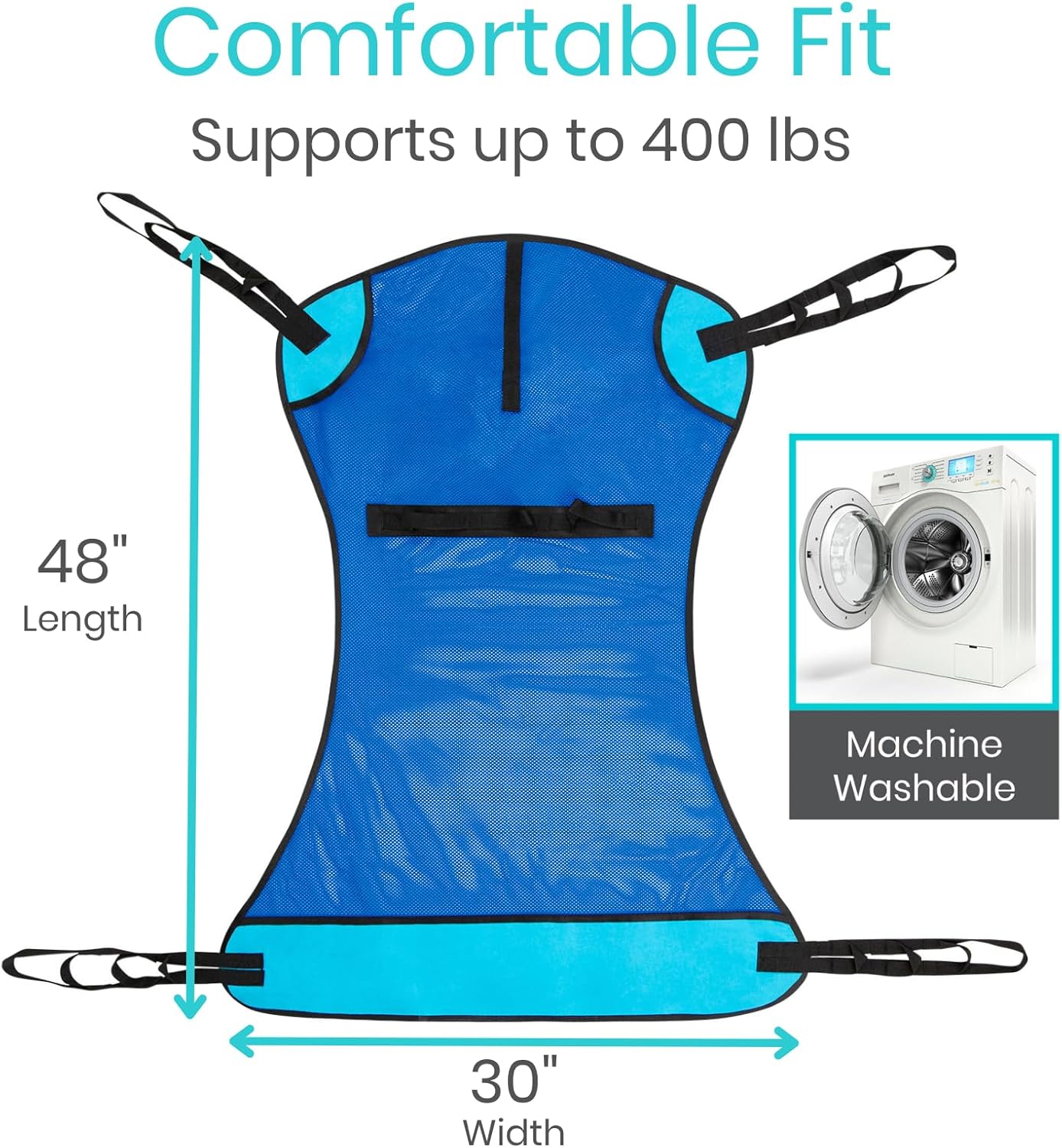 Vive Patient Lift Sling - Full Body Mesh Transfer Sling for Showering & Home Use - Hoyer Lift Pad for Elderly, Disabled, Bariatric - Patient Transfer Assist Device Blanket for Bed Positioning, Lifting