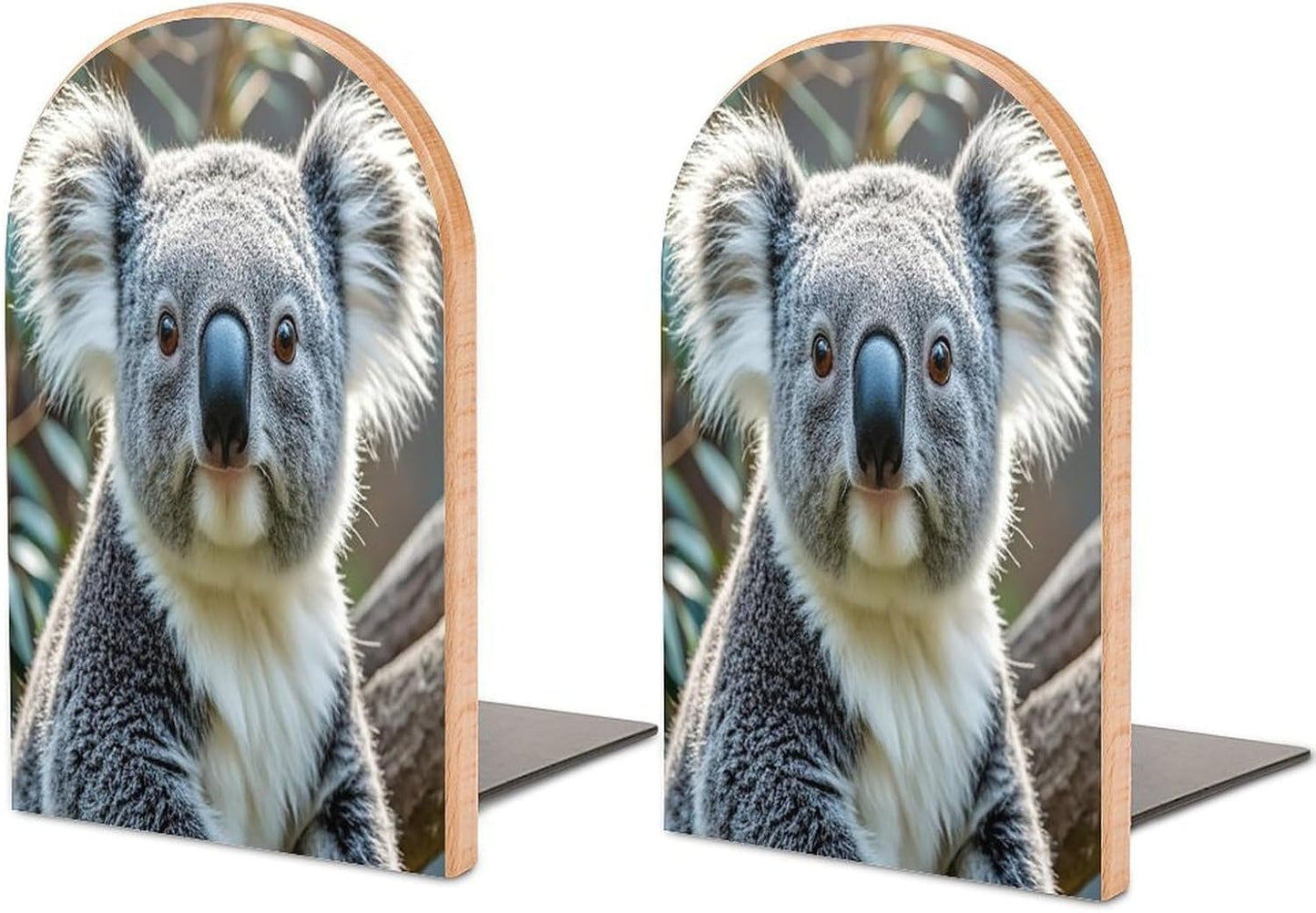 Lovely Koala Bookends 1 Pair Heavy Duty Book Ends for Shelves Non-Skid Bookend Supports Wooden Book Holders with Metal Base Desk Organizers Books Storage to Hold Books