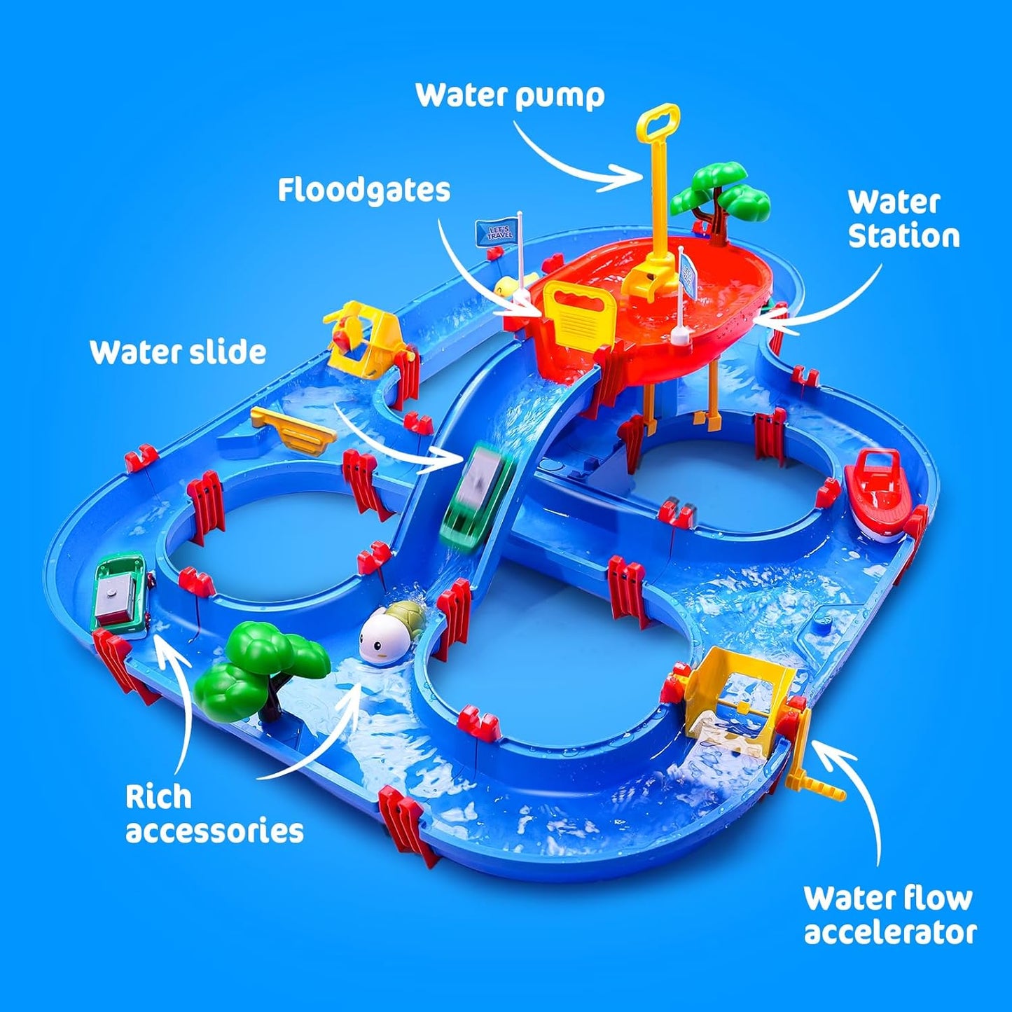 Double-Tier Kids Water Table Toys, 100PCS Water Park Playset with Pump, DIY Toddler Waterways, Summer Outdoor Toys for Backyard,Lawn,Beach,Pool, Outside Activity Funs for Boys Girls 4-8 3-5