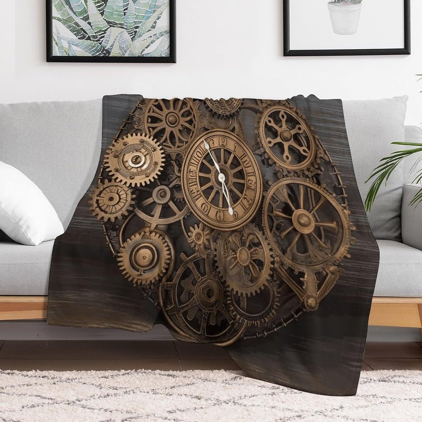 Steampunk Gears Clock Blanket Super Soft Lightweight Throw Blanket Cute Cozy Warm Bed Blanket Decorative Fuzzy Blanket All-Season Home Decor Gift for Sofa Couch Living Room 50"*60"（130 * 150cm）