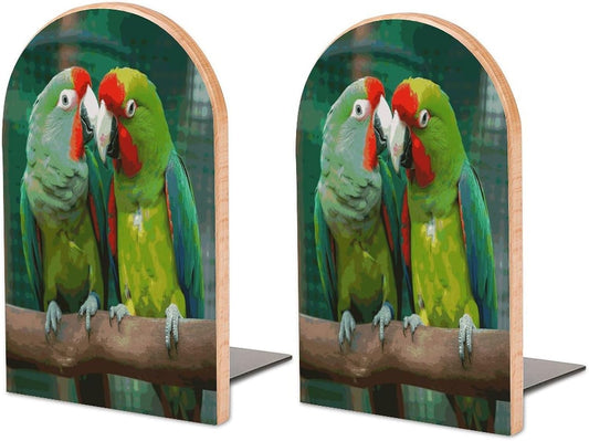 Two Parrots Love Each Other Wooden Bookend Non-Slip Book Ends Heavy Duty Book Stopper with Metal Base Books Holderd Decorative Bookends Stands Firmly for Office Supplies