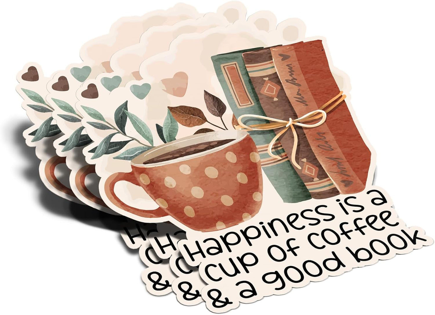 (3Pcs) Happiness is A Cup of Coffee and A Good Book Sticker Reading Lover Nerd Book Addict Bookish Quote Decal Waterproof Vinyl Stickers Adult for Kindle Laptop Mug Phone Water Bottle - Size 3”x2.9”
