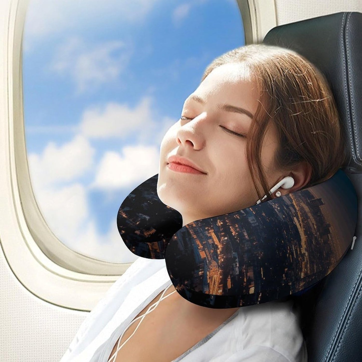 Los Angeles Skyline Neck Pillow Memory Foam U Shaped Pillows Portable Pillows for Shoulder Travel Head Support Pillow with Concealed Zipper for Airplane Car Home Office