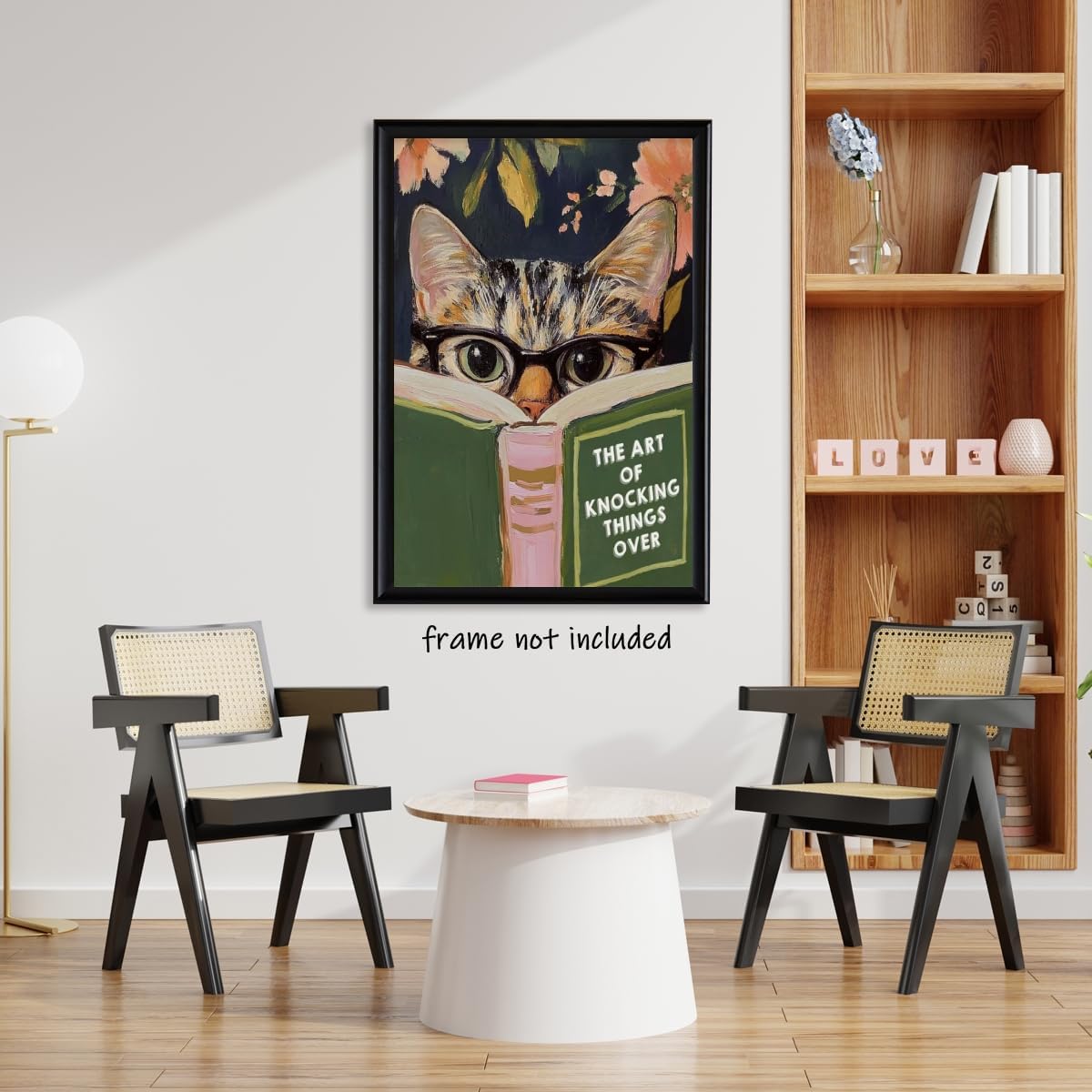 WLZWD Funny Cat Reading Book Wall Art Poster Retro Floral Aesthetic Reading nook office decor Green Pink Humorous Bathroom decor Prints for Bedroom Living Office Unframed8x10inch