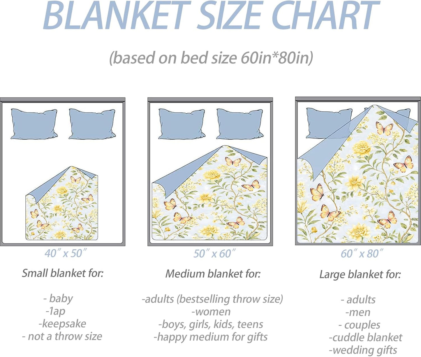 Watercolor Floral Butterfly Throw Blanket, Yellow Blossom Branch, Soft Flannel Fleece, 50x60 Inch, Couch Sofa Blankets for Women Nature Lover, Cozy Spring Cottage Flower Home Decor Gifts