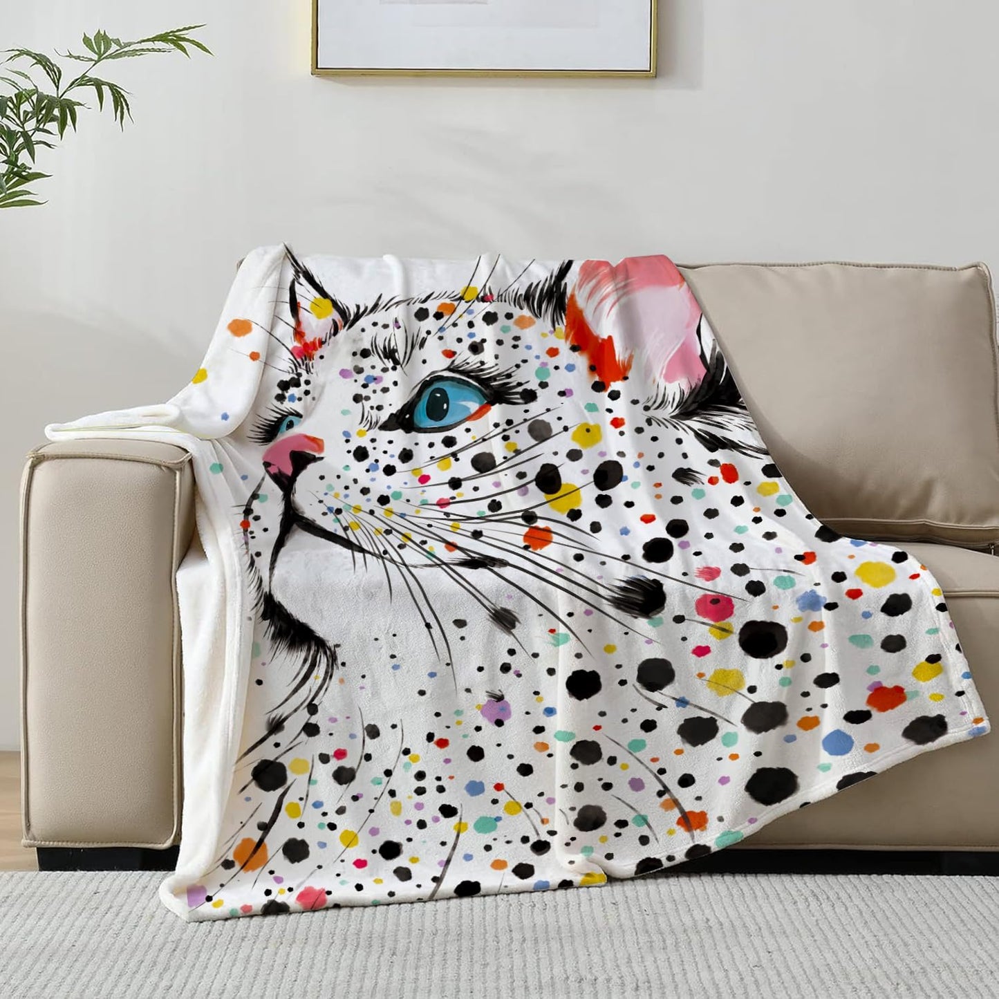 Cat Throw Blanket Colorful Spot Cats Blanket Cute Pet Cats Gift for Cat Lover Throw Blanket Flannel Fleece Cozy Fuzzy Plush Throw Blankets for Bed Chair Couch 50" X 60"