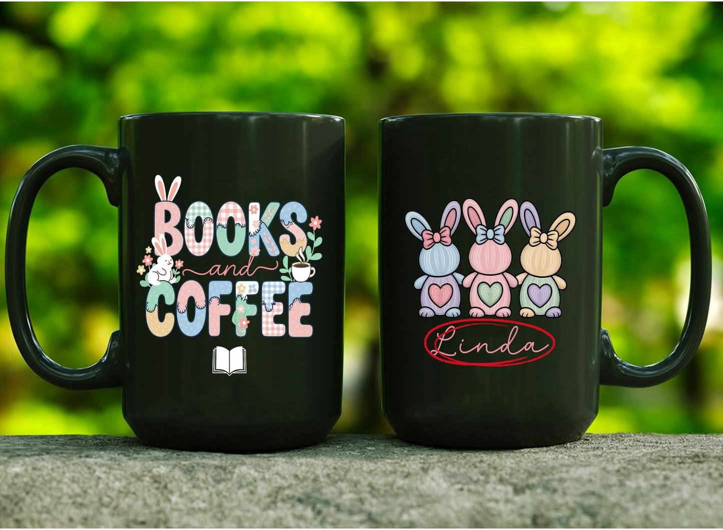 Custom Books and Coffee Ceramic Mug, Personalized Easter Day Gift Idea, Customized Name Book Lover Coffee Cup, Spring Reading and Sip Celebration, 11oz 15oz