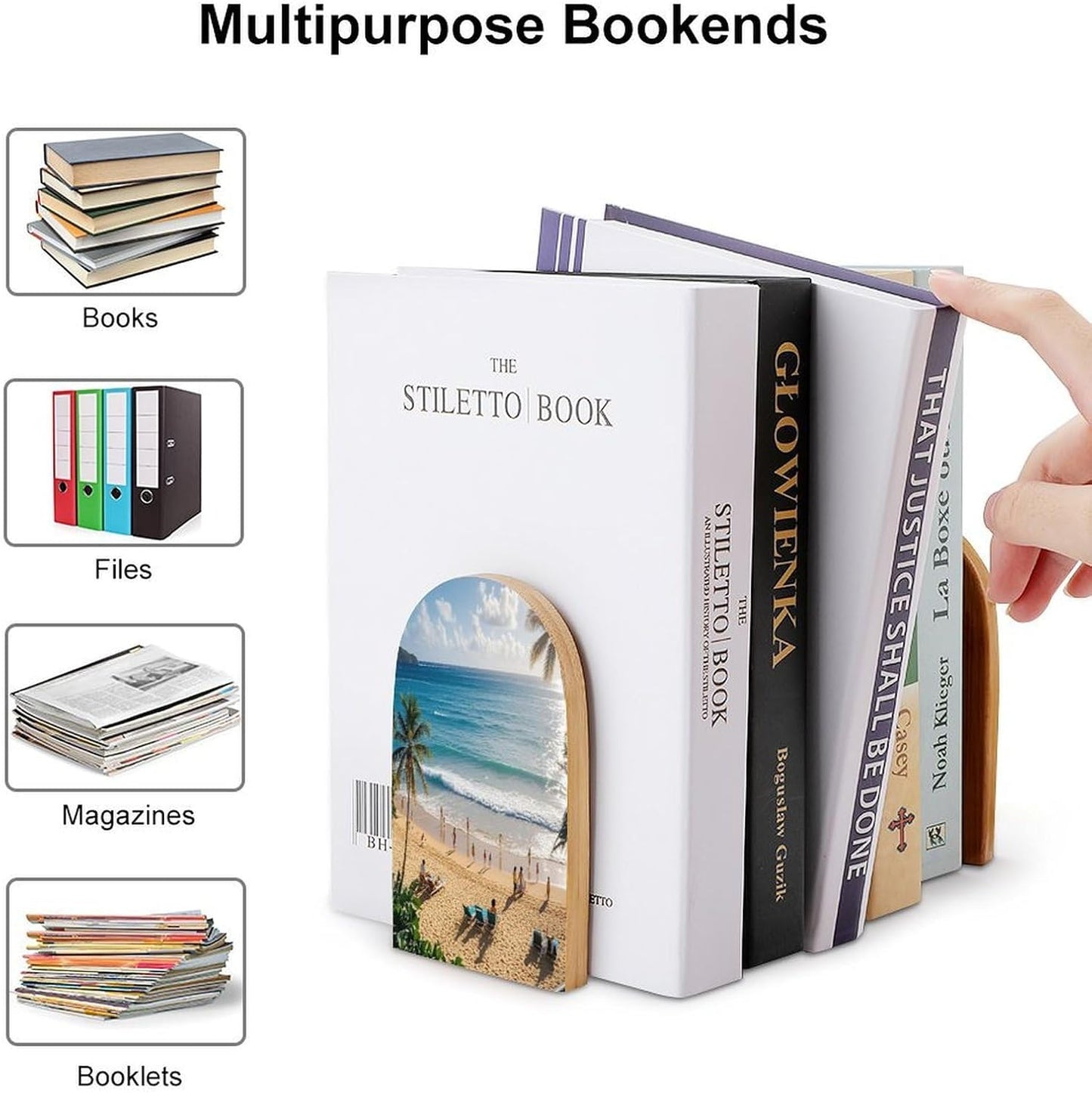 Summer Hawaiian Bookends 1 Pair Heavy Duty Book Ends for Shelves Non-Skid Bookend Supports Wooden Book Holders with Metal Base Desk Organizers Books Storage to Hold Books