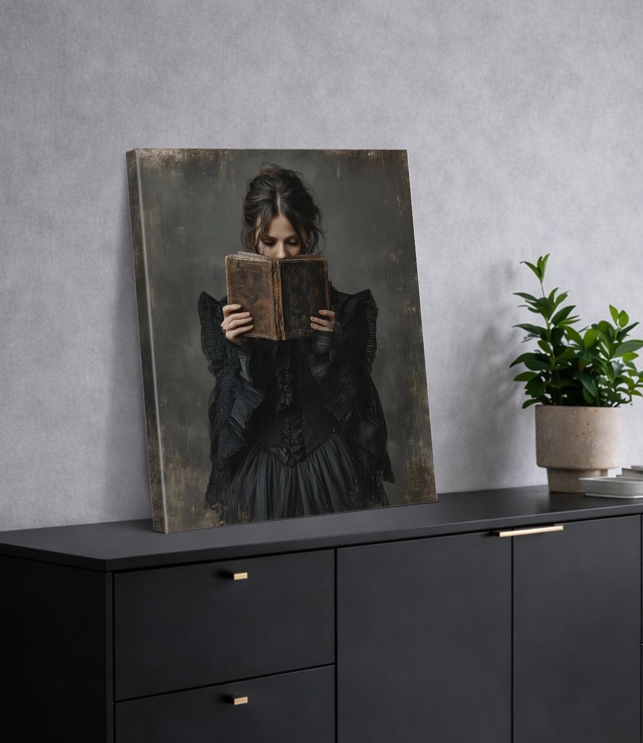 Victorian Woman Reading Wall Art Print - Vintage Bookish Woman Canvas Poster Painting - Dark Academia Wall Decor for Home Reading Nook Library 8x10 Inch Framed