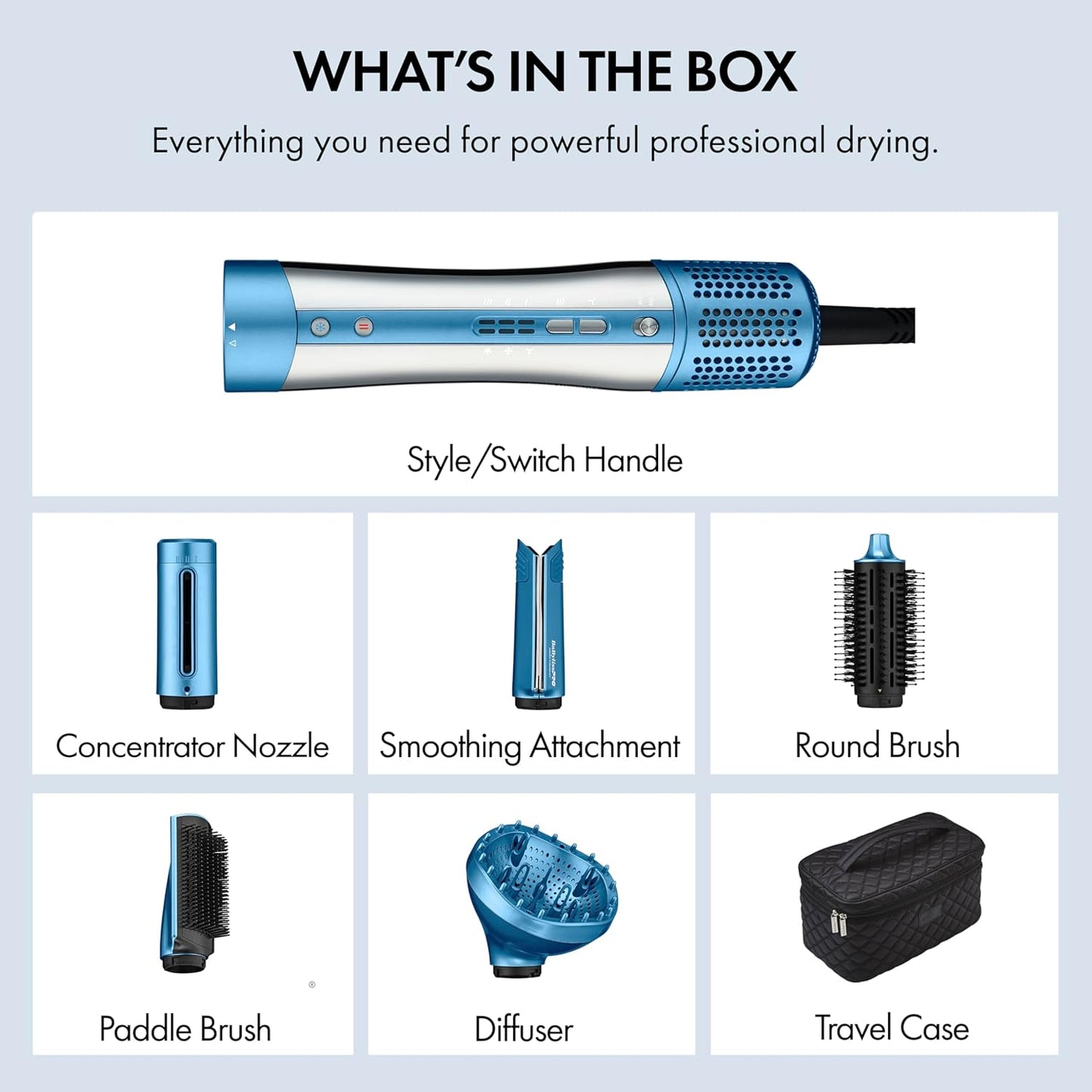 StyleSwitch Ionic Multi-Styler, Air Styler and Hair Dryer, Lightweight Hot Air Brush with 5 Attachments, Automatic Dual Voltage