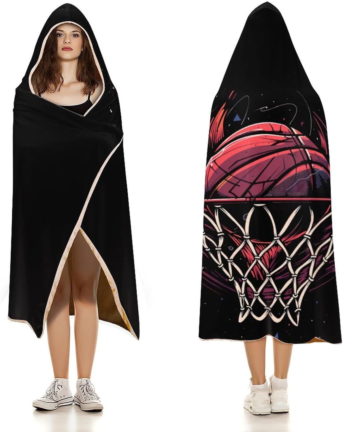 Basketball Wearable Hooded Blanket Soft Hoodie Blanket Throw Blankets Cloak