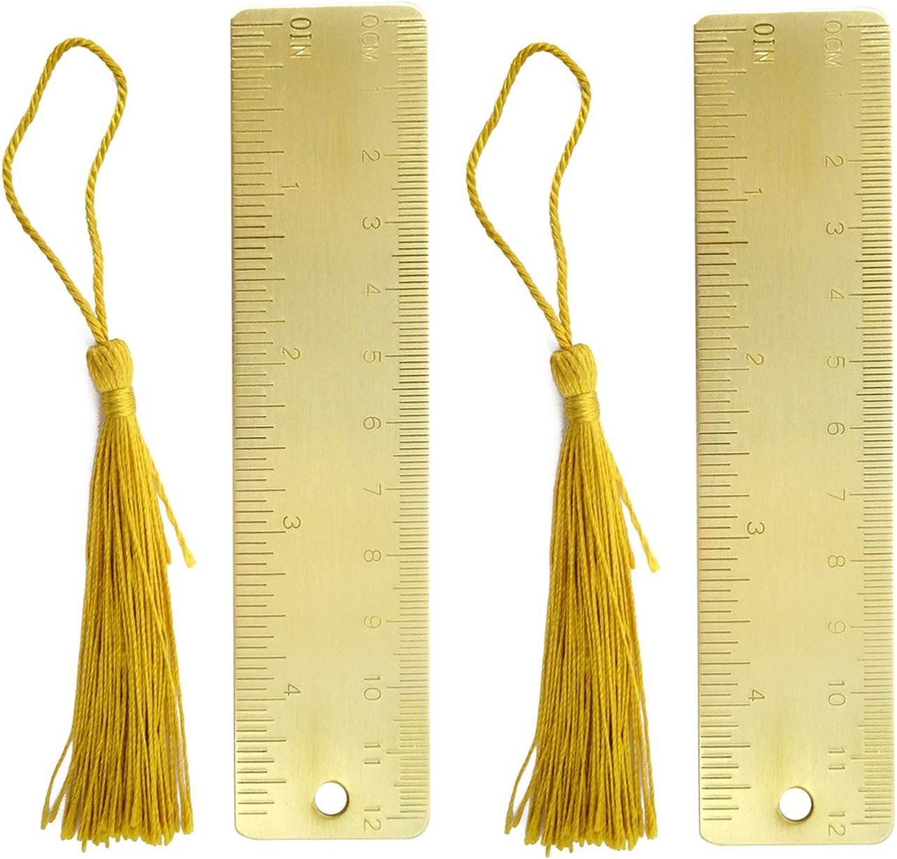 Honbay 2PCS Gold Brass Straight Rulers Metal Copper Bookmarks with Tassels for Home School Library or Travel (5 Inch)