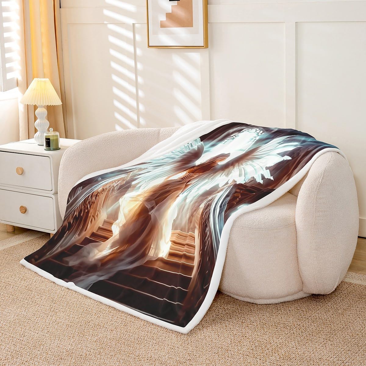 Erosebridal Angel Fleece Blankets Romantic Palace Blanket 3D Printed Angel Throw Blanket Queen Fantasy Princess Sherpa Blankets